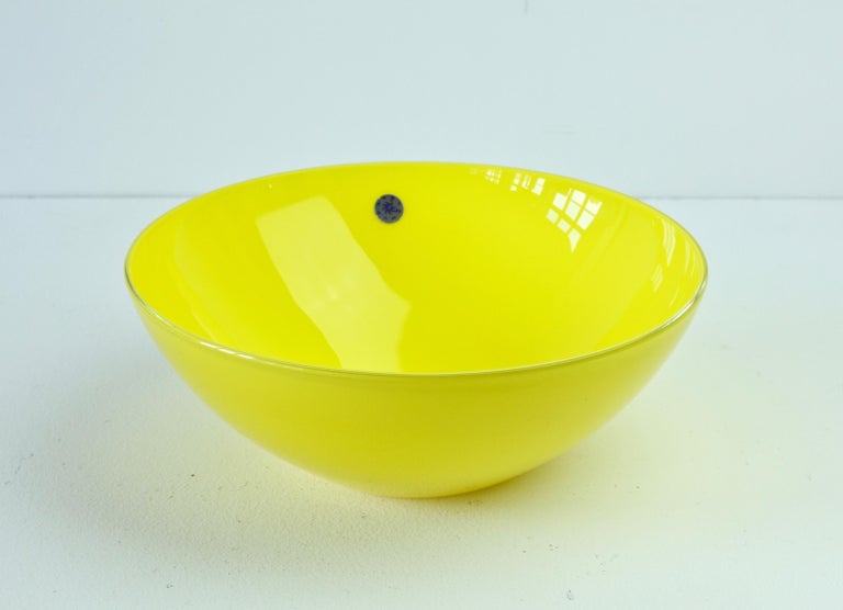 Midcentury Vintage Large Bright Yellow Italian Murano Glass Bowl by