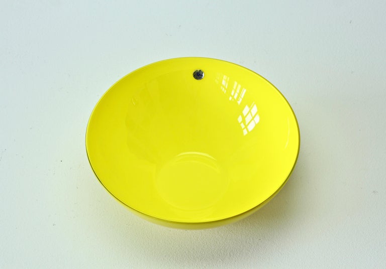 Midcentury Vintage Large Bright Yellow Italian Murano Glass Bowl by