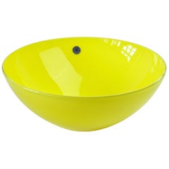 Midcentury Vintage Large Bright Yellow Italian Murano Glass Bowl by Cenedese