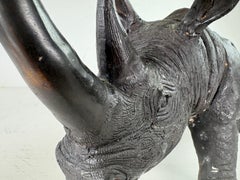 Mid-century vintage large bronze rhino sculpture