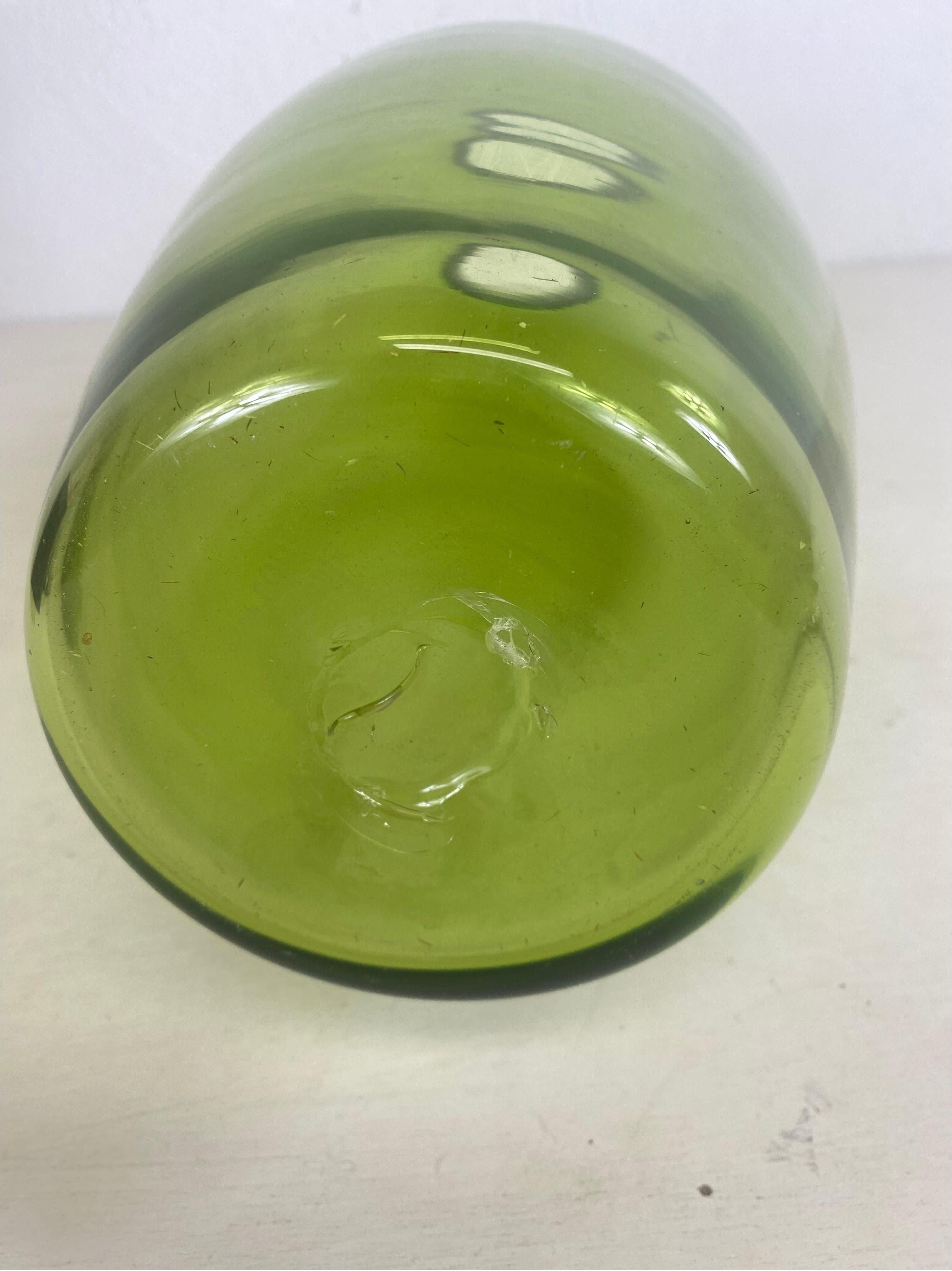Hand-Crafted Mid century vintage large Handblown Blenko green glass vase