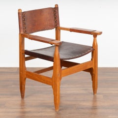 Chaise en cuir vintage du milieu du siècle avec Stitch by Stitch, circa 1960-70