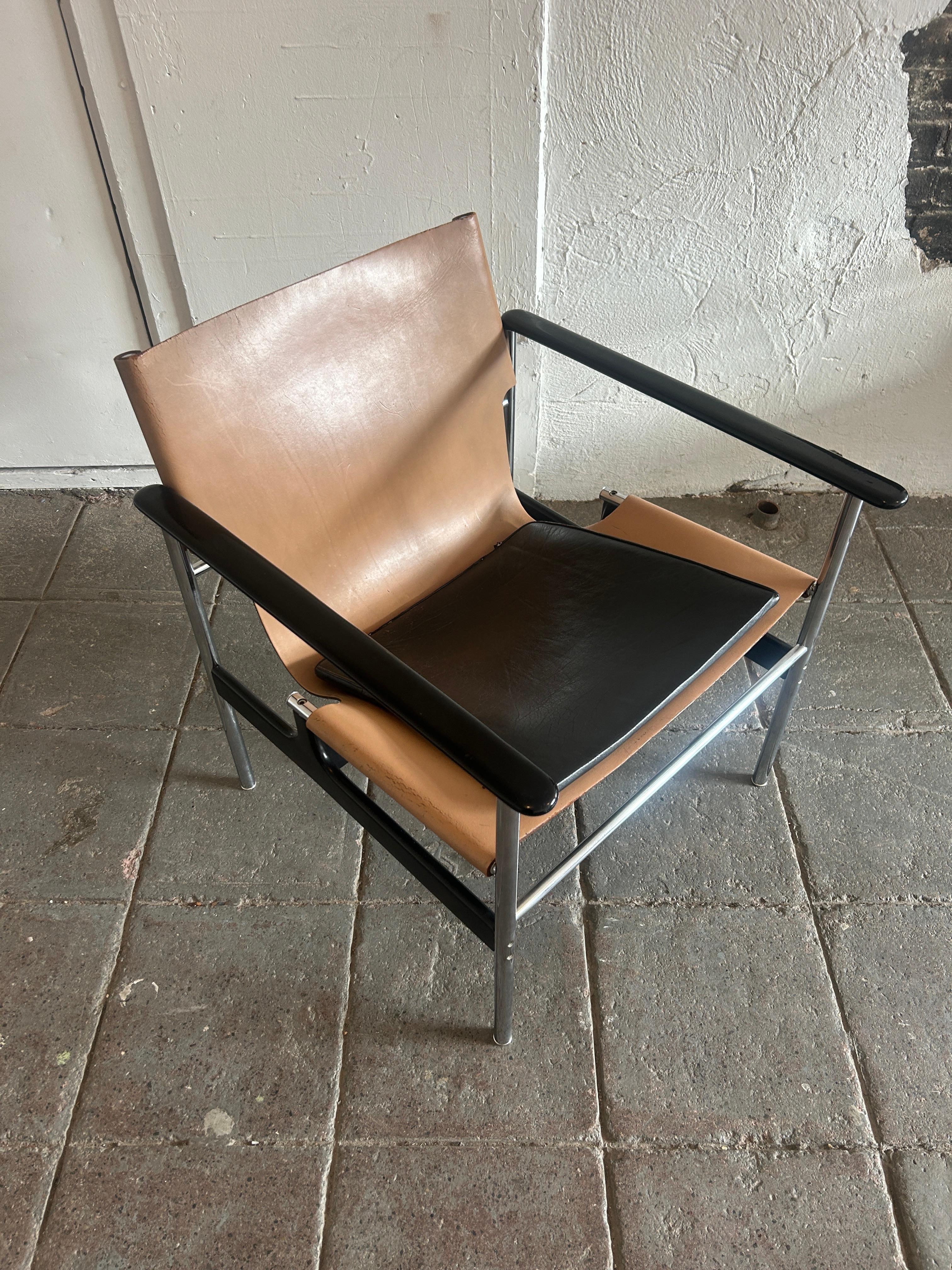Mid-Century Modern Mid century vintage leather sling 657 lounge chair by Charles pollock  For Sale