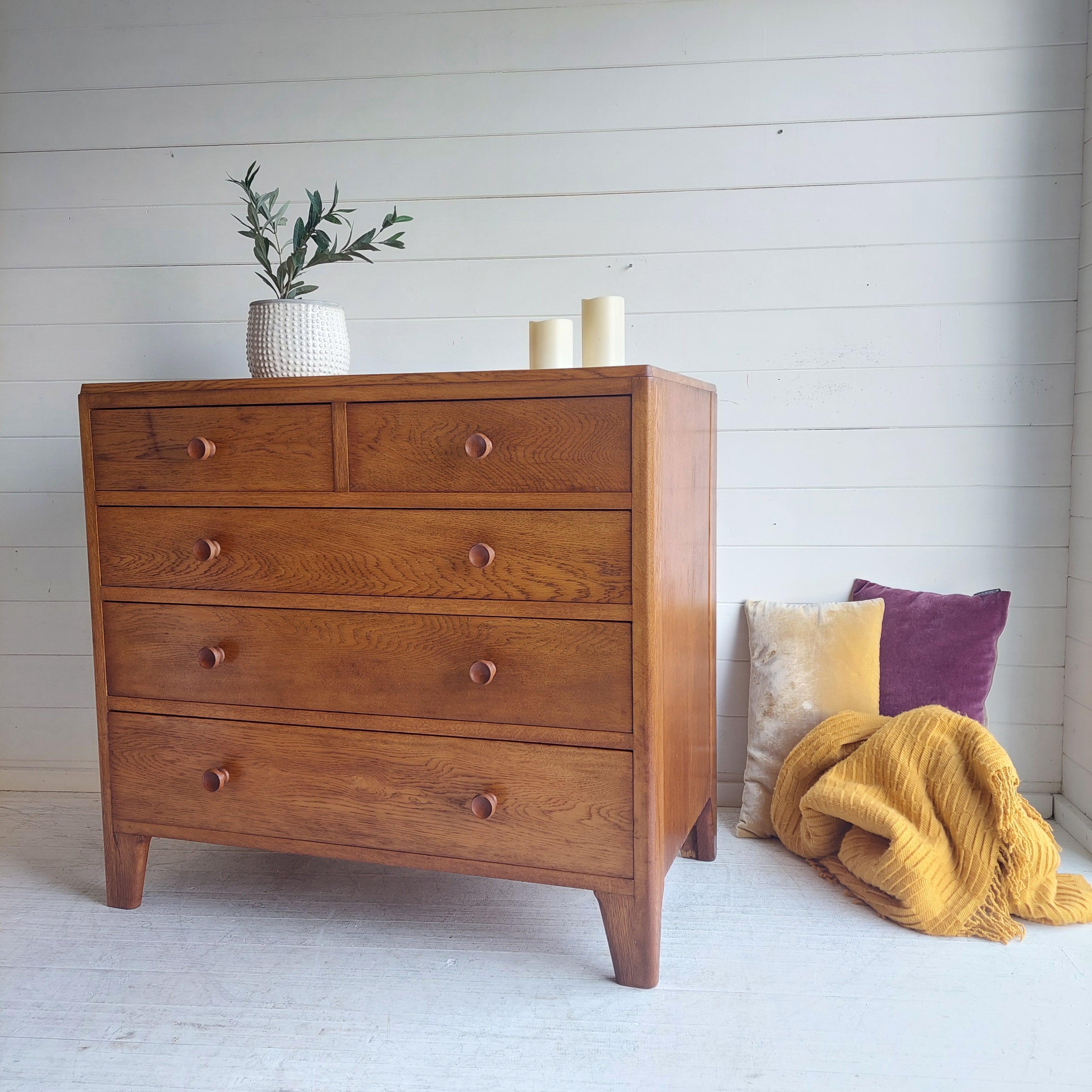 Mid-Century Modern Mid Century Vintage Lebus Oak War Department Chest of Drawers, 1950s
