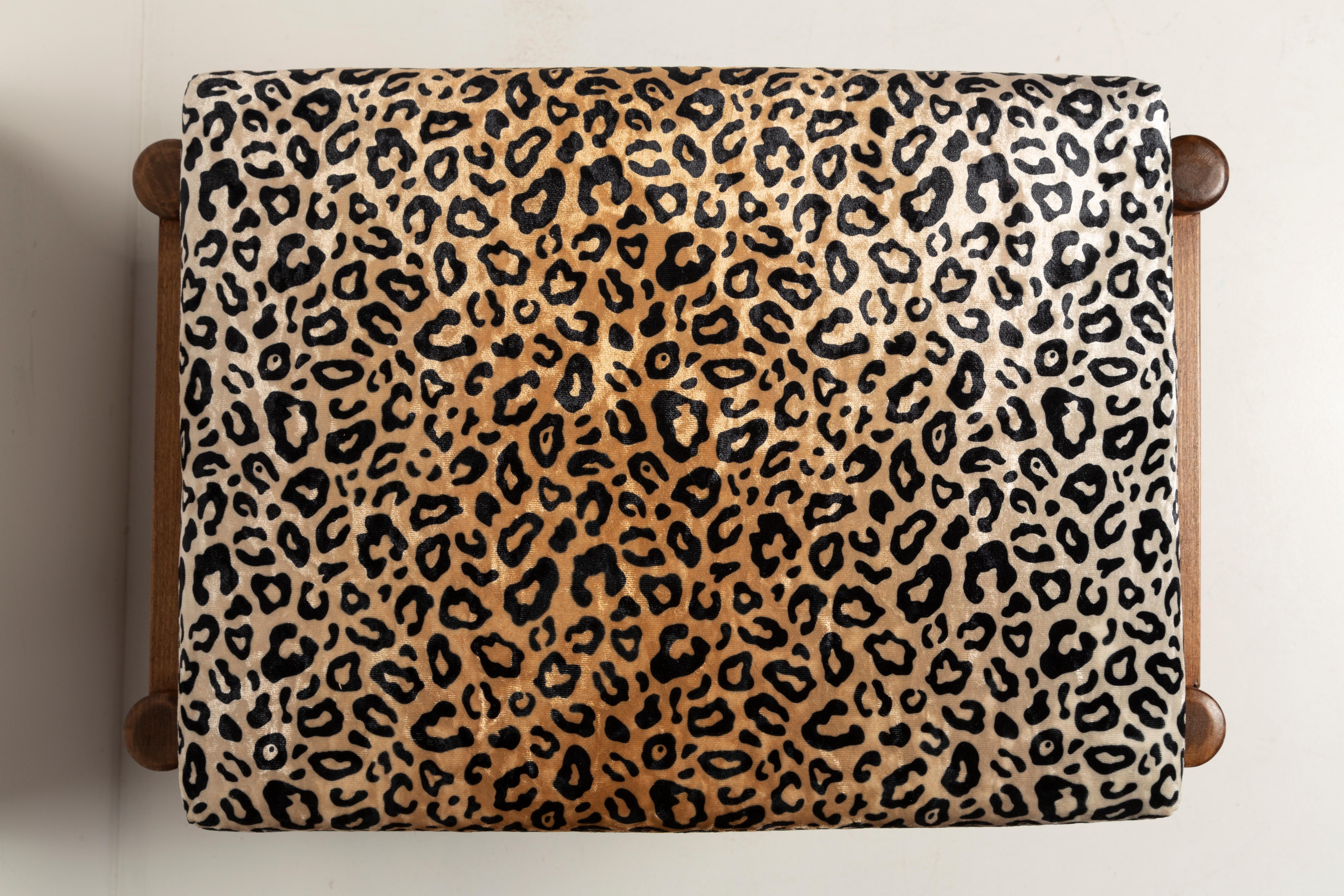 Fabric Midcentury Vintage Leopard Velvet Stool, Edmund Homa, Europe, 1960s For Sale