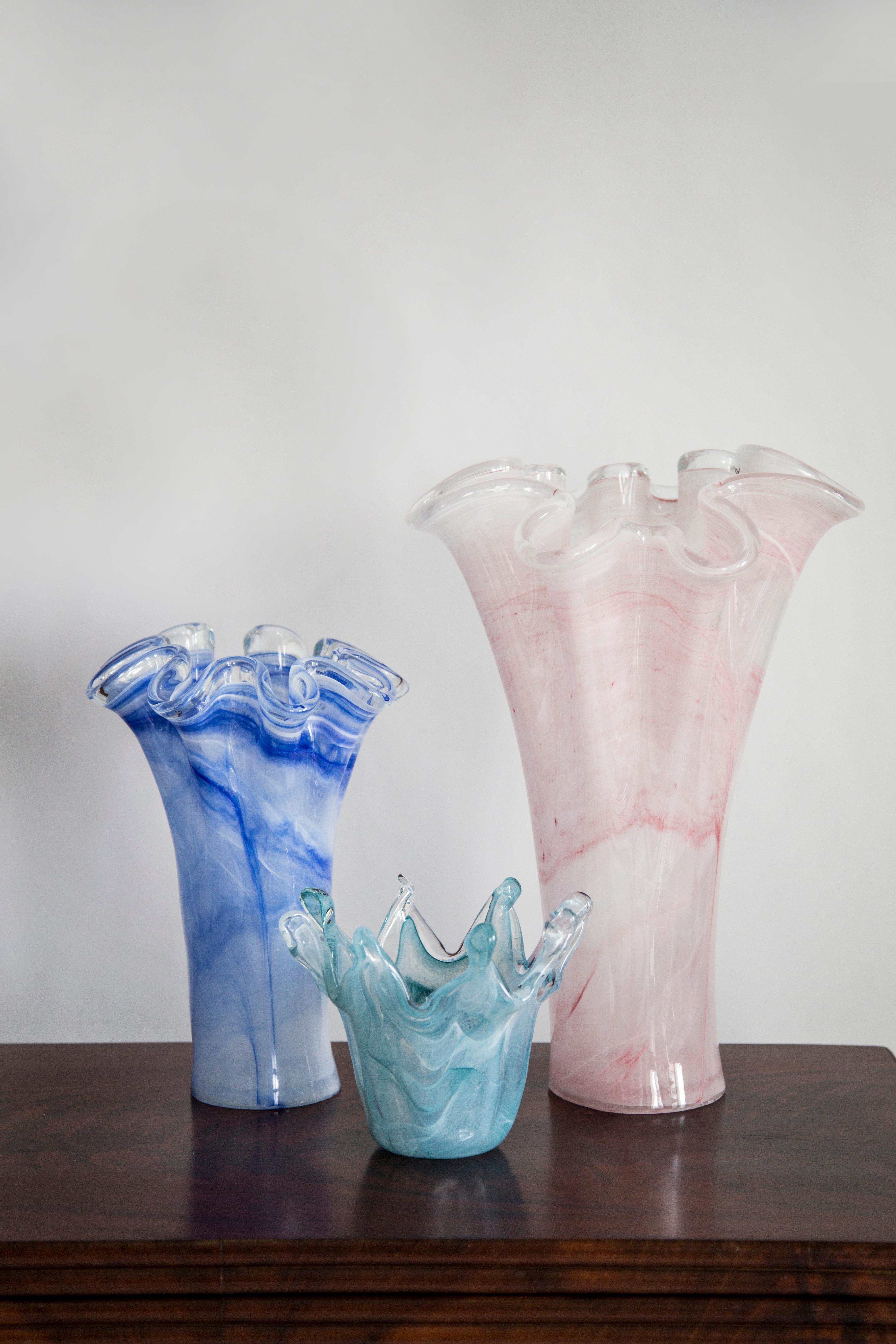 Mid-Century Modern Mid Century Vintage Light Baby Blue Big Murano Glass Vase, Italy, 2000s For Sale
