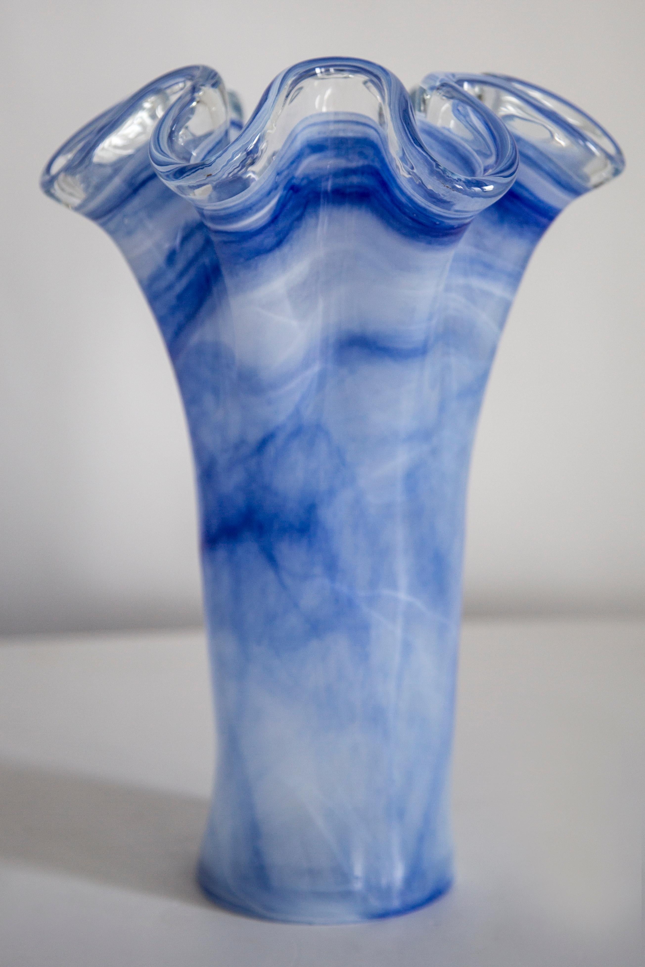 Italian Mid Century Vintage Light Baby Blue Big Murano Glass Vase, Italy, 2000s For Sale