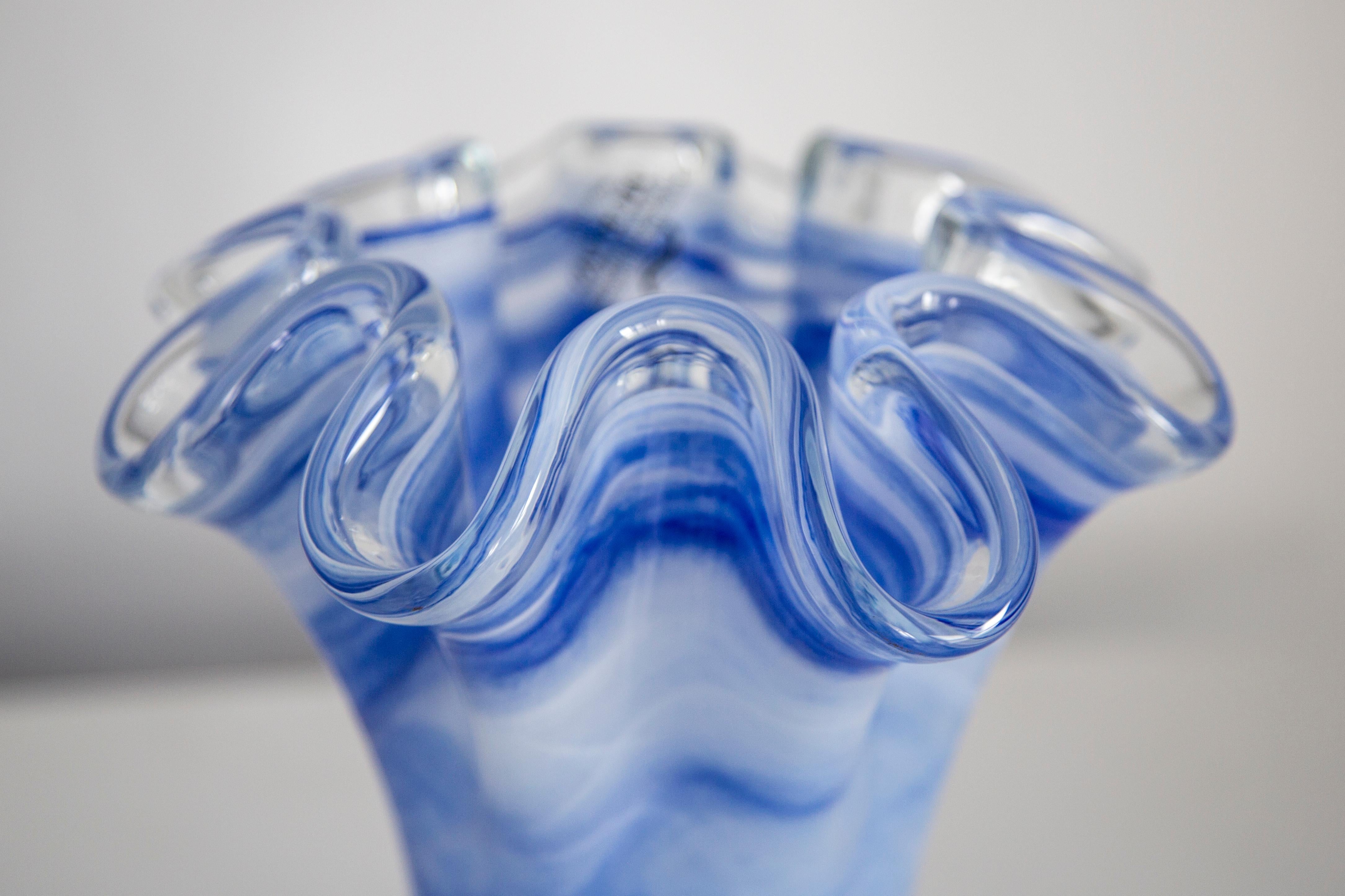 20th Century Mid Century Vintage Light Baby Blue Big Murano Glass Vase, Italy, 2000s For Sale