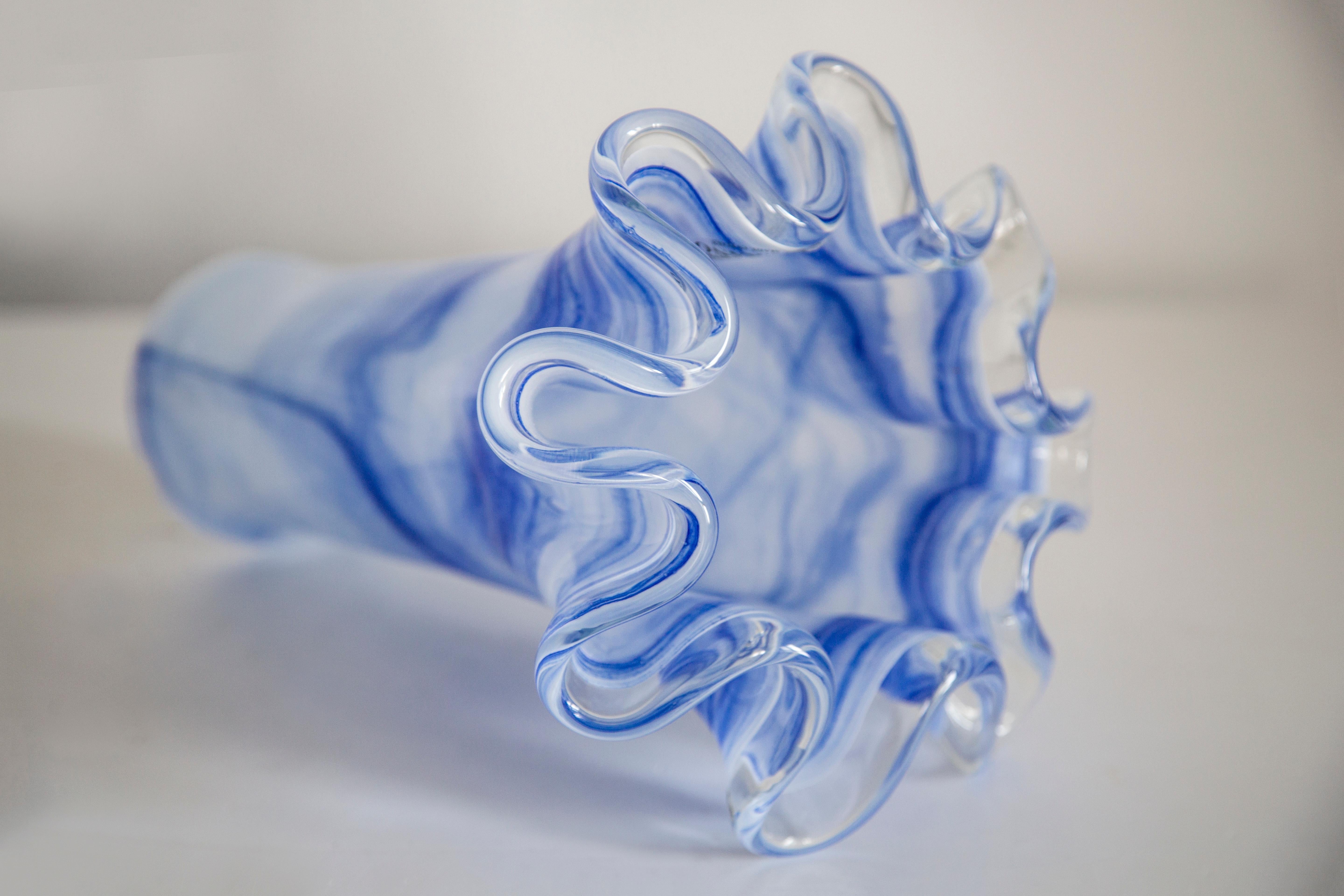 Mid Century Vintage Light Baby Blue Big Murano Glass Vase, Italy, 2000s For Sale 1