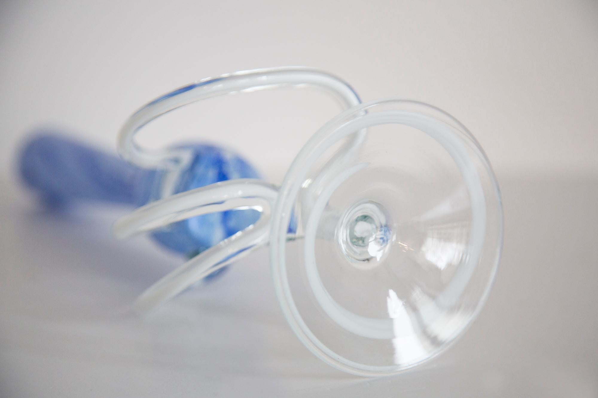 Mid Century Vintage Light Blue Artistic Glass Vase, Candlestick, Europe, 1970s For Sale 4