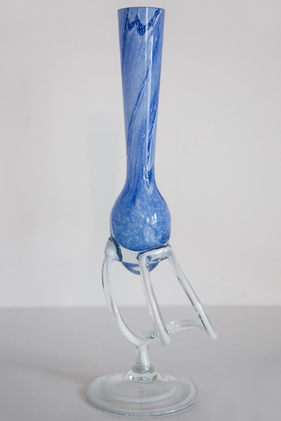 20th Century Mid Century Vintage Light Blue Artistic Glass Vase, Candlestick, Europe, 1970s For Sale