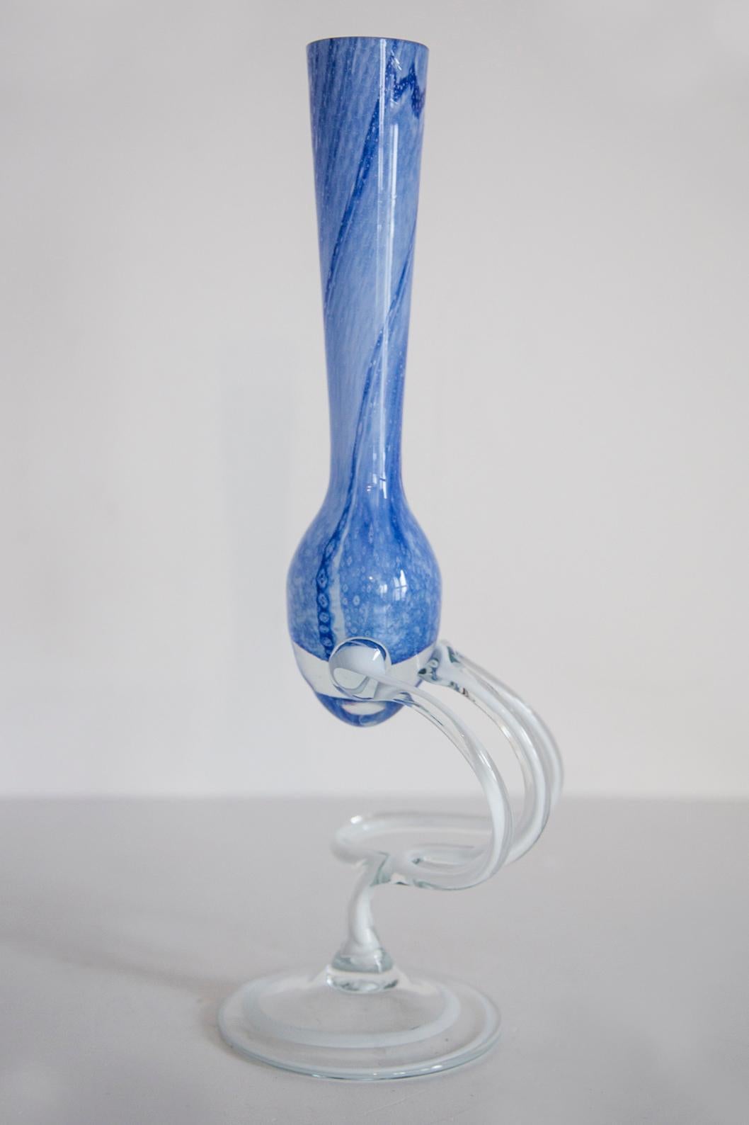 Mid Century Vintage Light Blue Artistic Glass Vase, Candlestick, Europe, 1970s For Sale 1