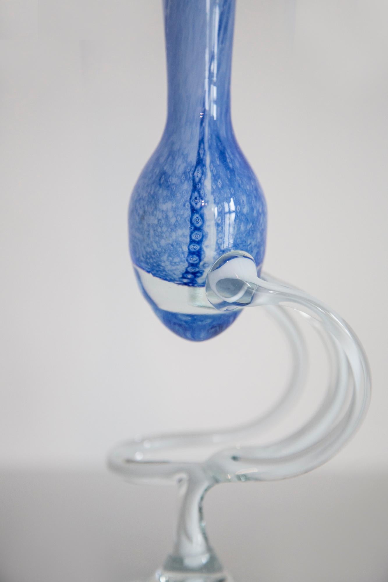 Mid Century Vintage Light Blue Artistic Glass Vase, Candlestick, Europe, 1970s For Sale 2