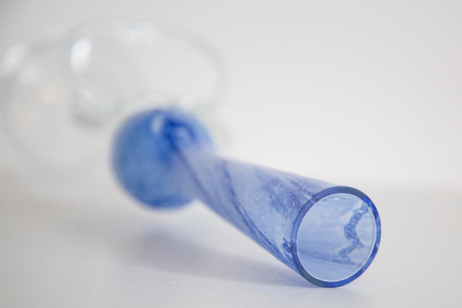 Mid Century Vintage Light Blue Artistic Glass Vase, Candlestick, Europe, 1970s For Sale 3