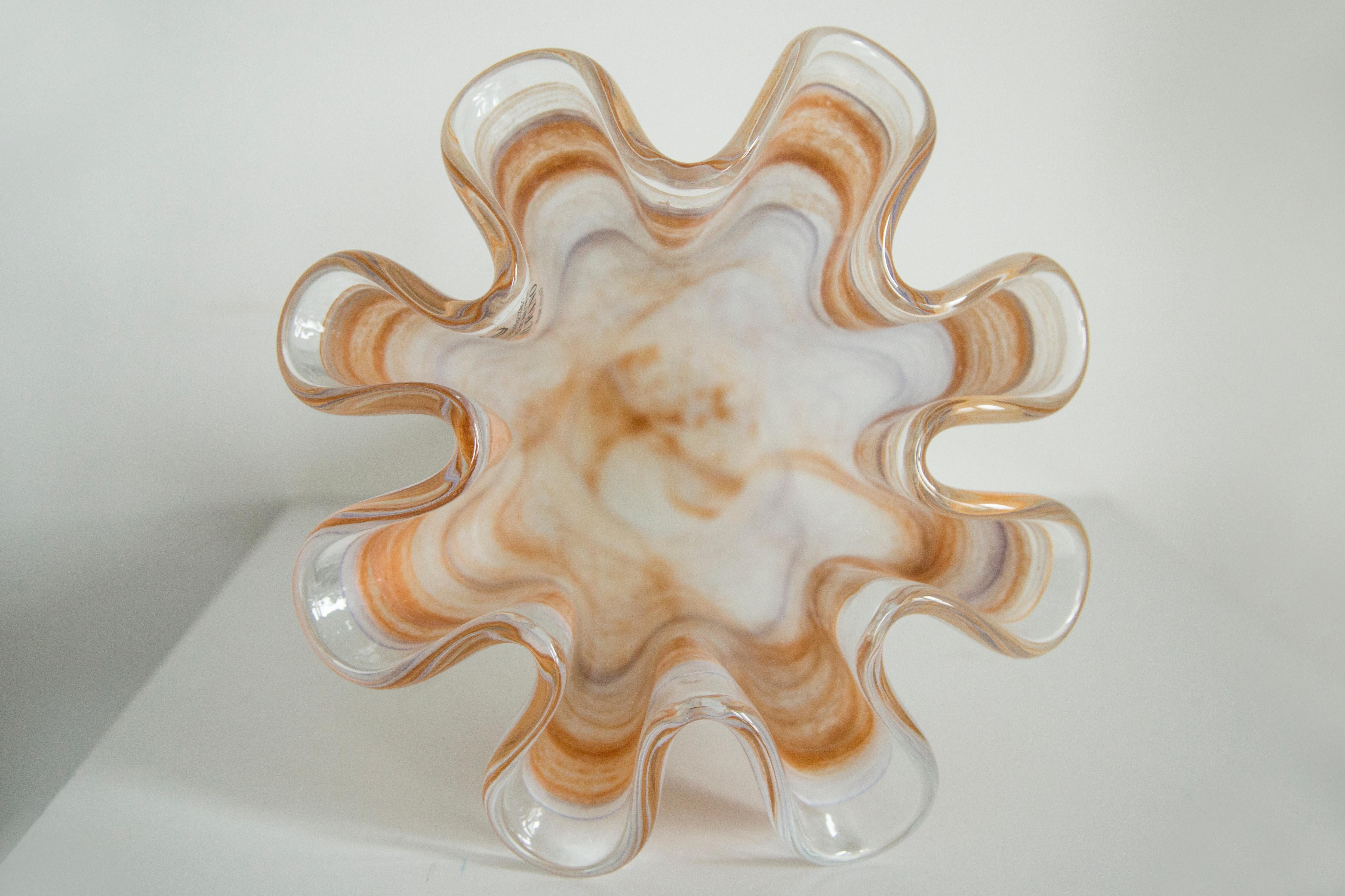 Mid Century Vintage Light Orange Big Murano Glass Vase, Italy, 2000s For Sale 1