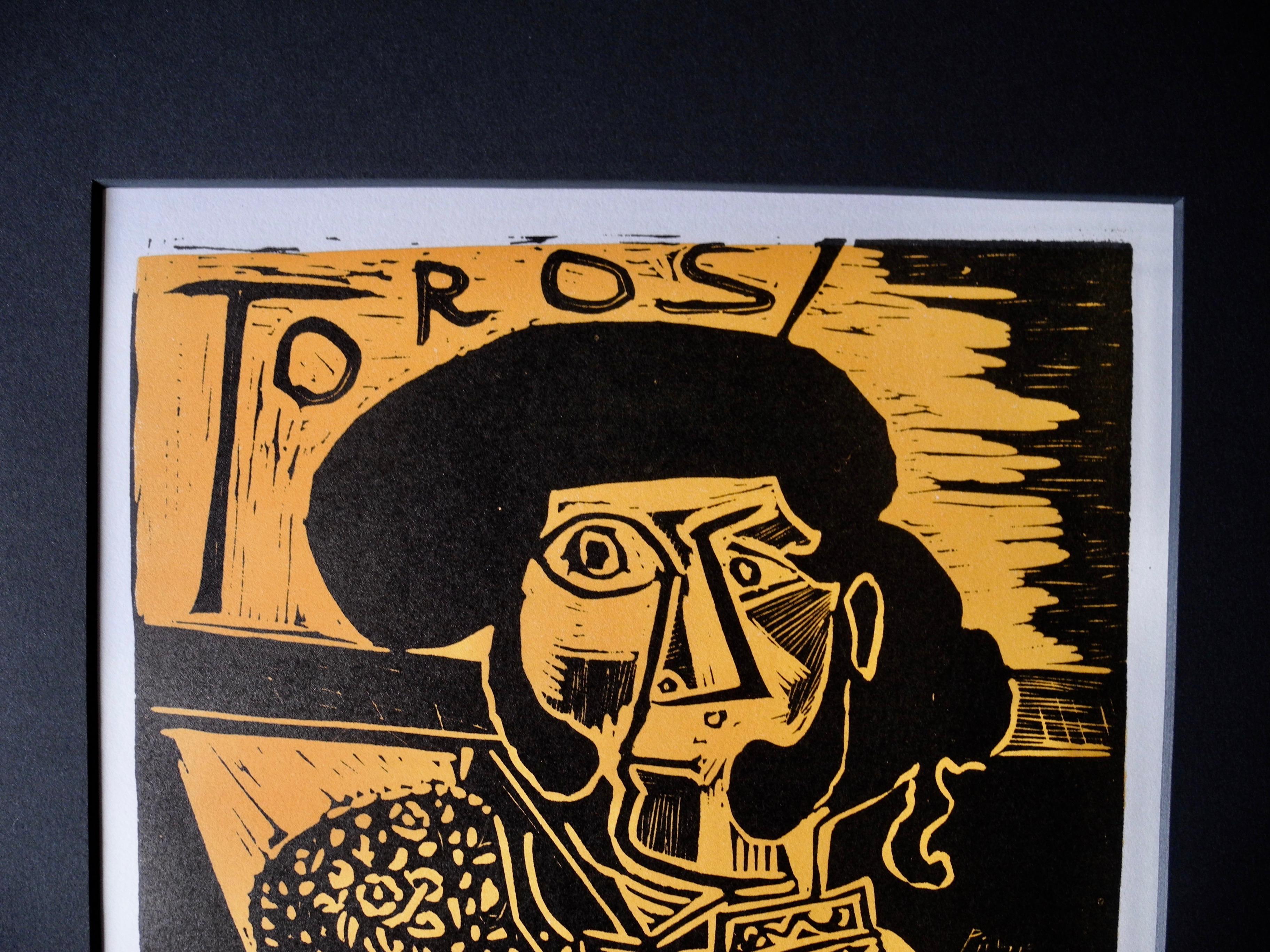 French Midcentury Vintage Lithograph of a Woodcut by Pablo Picasso for Vallauris For Sale