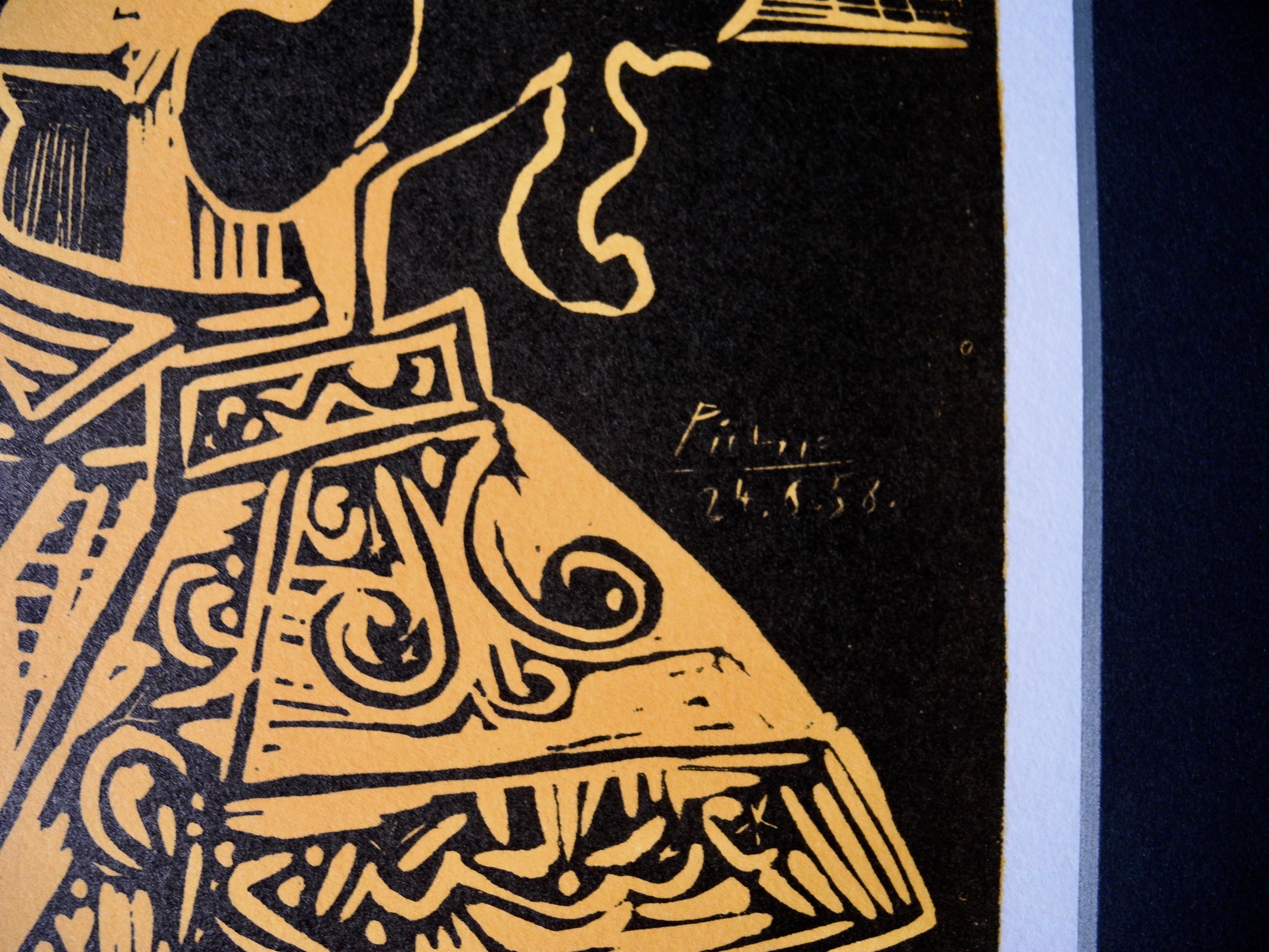 Midcentury Vintage Lithograph of a Woodcut by Pablo Picasso for Vallauris In Excellent Condition For Sale In Hudson, NY