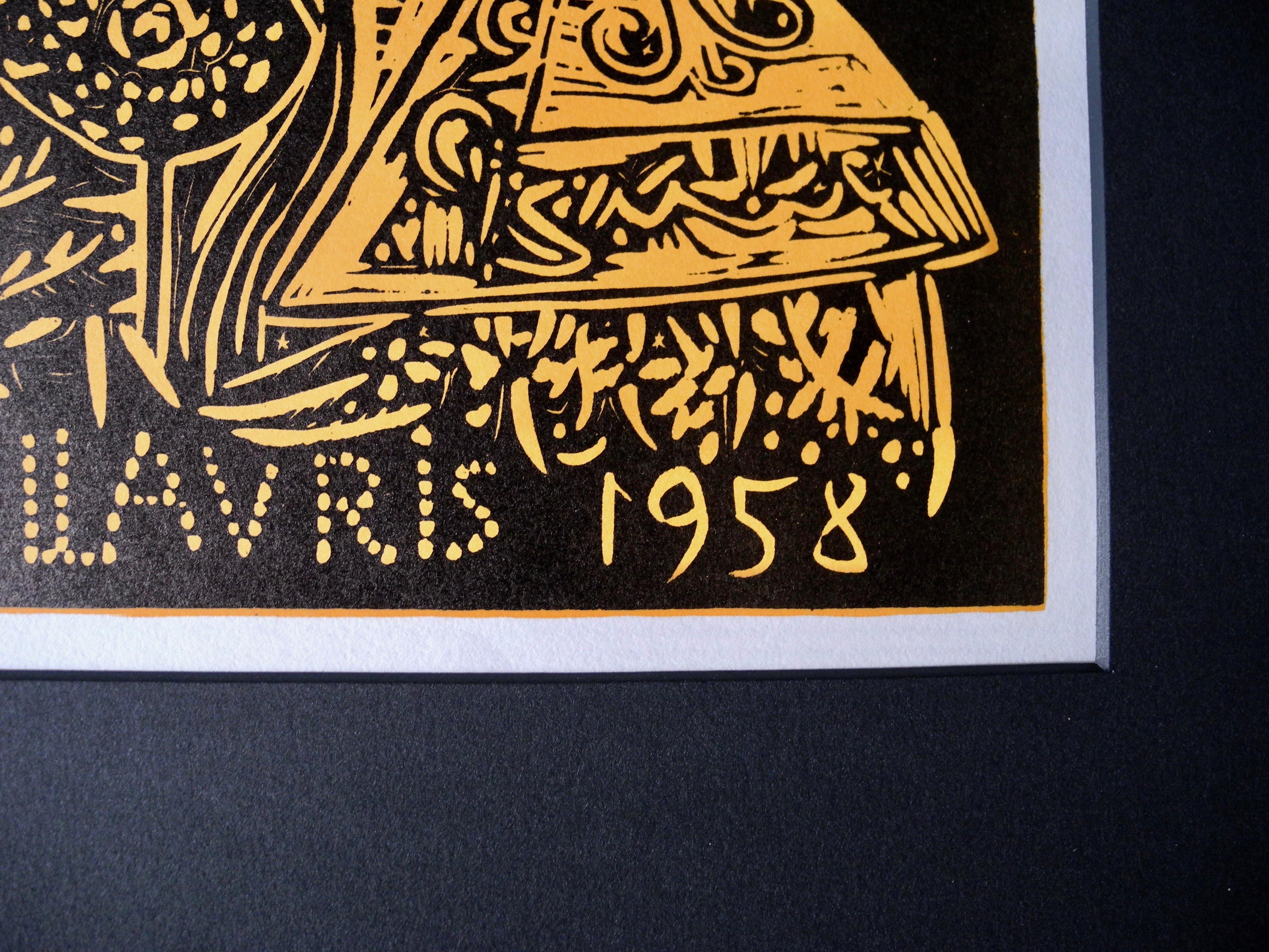 Paper Midcentury Vintage Lithograph of a Woodcut by Pablo Picasso for Vallauris For Sale