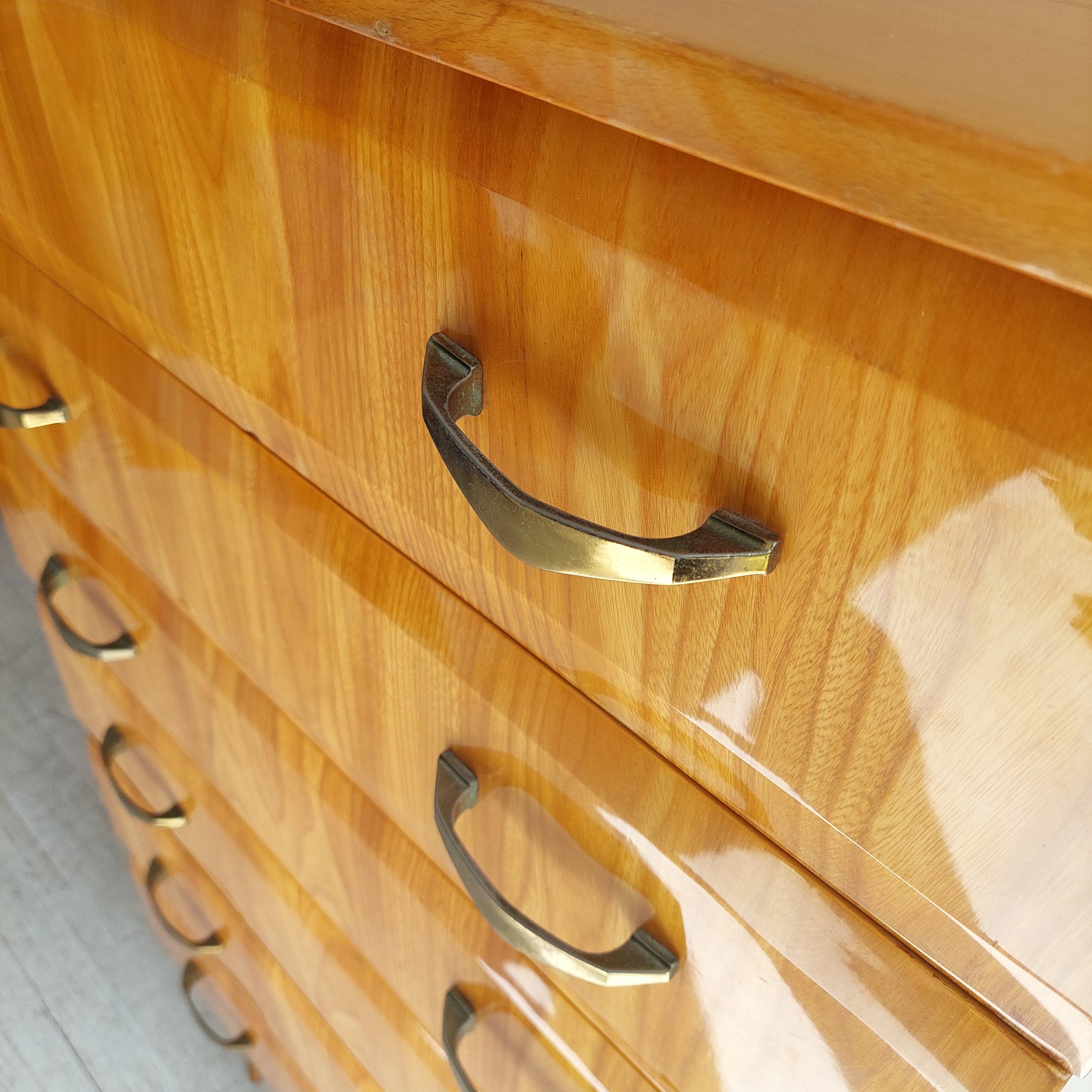 Mid Century Vintage Maple Lacquered Tallboy Chest of Drawers by Meredew, 1960s 4