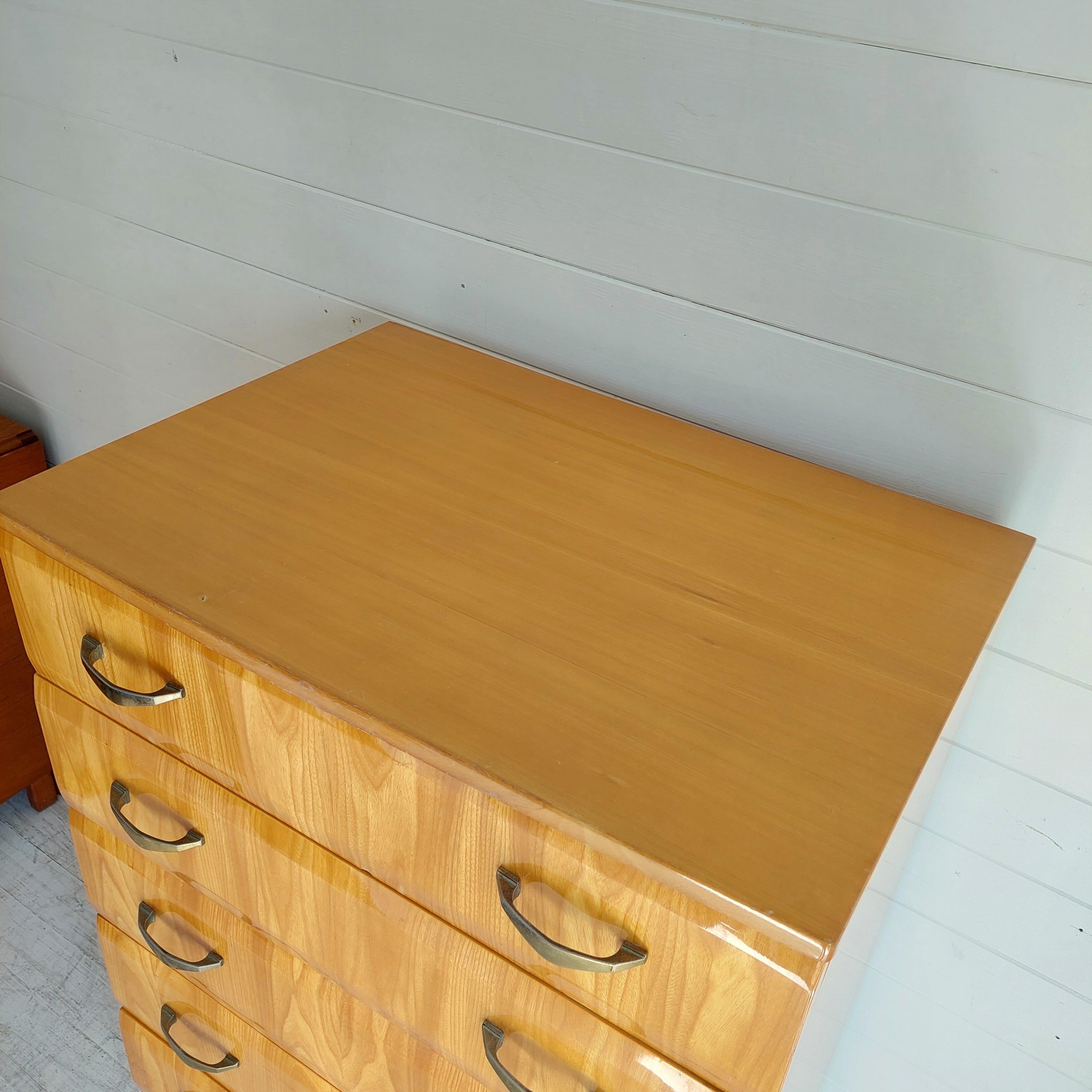 Mid Century Vintage Maple Lacquered Tallboy Chest of Drawers by Meredew, 1960s 6