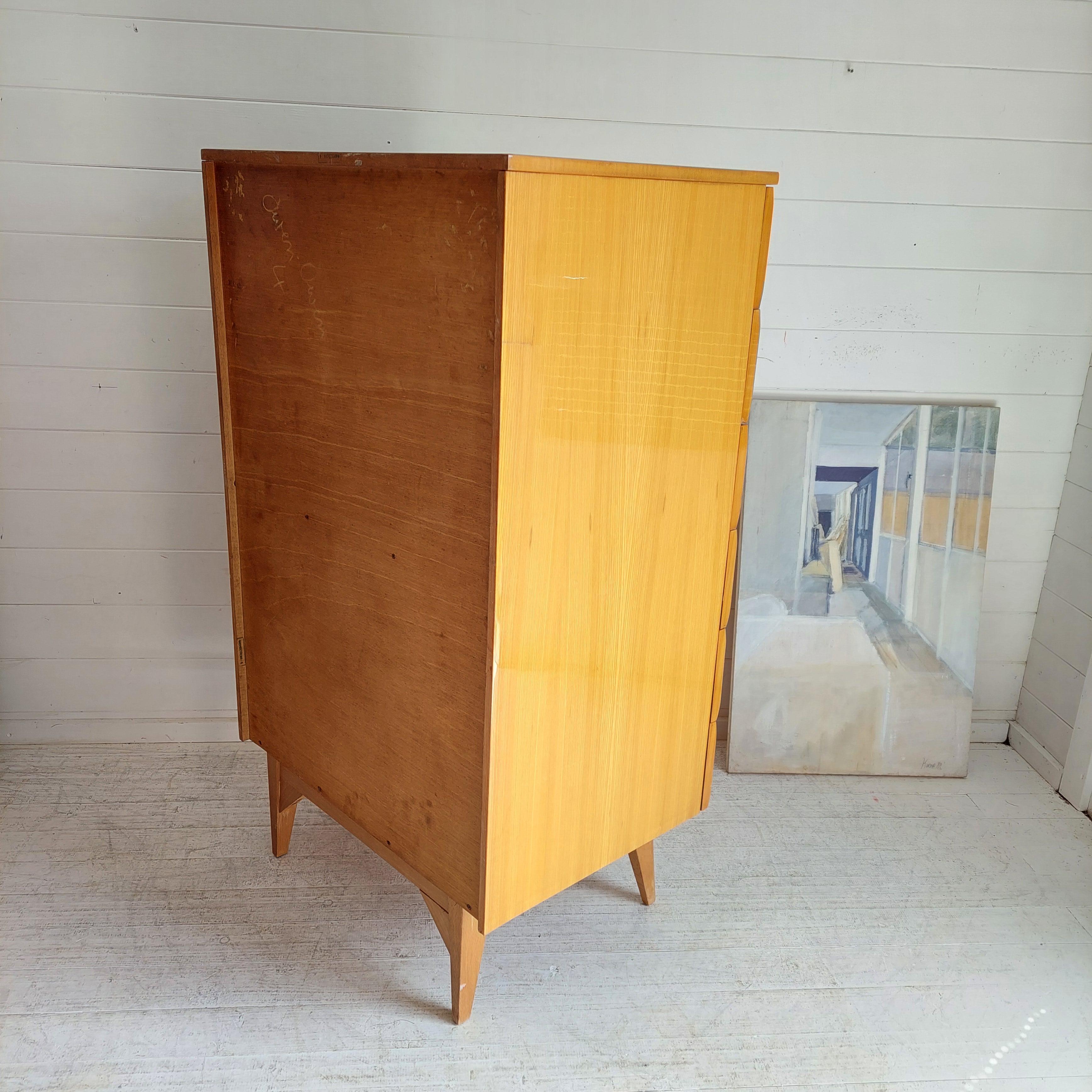 Mid Century Vintage Maple Lacquered Tallboy Chest of Drawers by Meredew, 1960s 9
