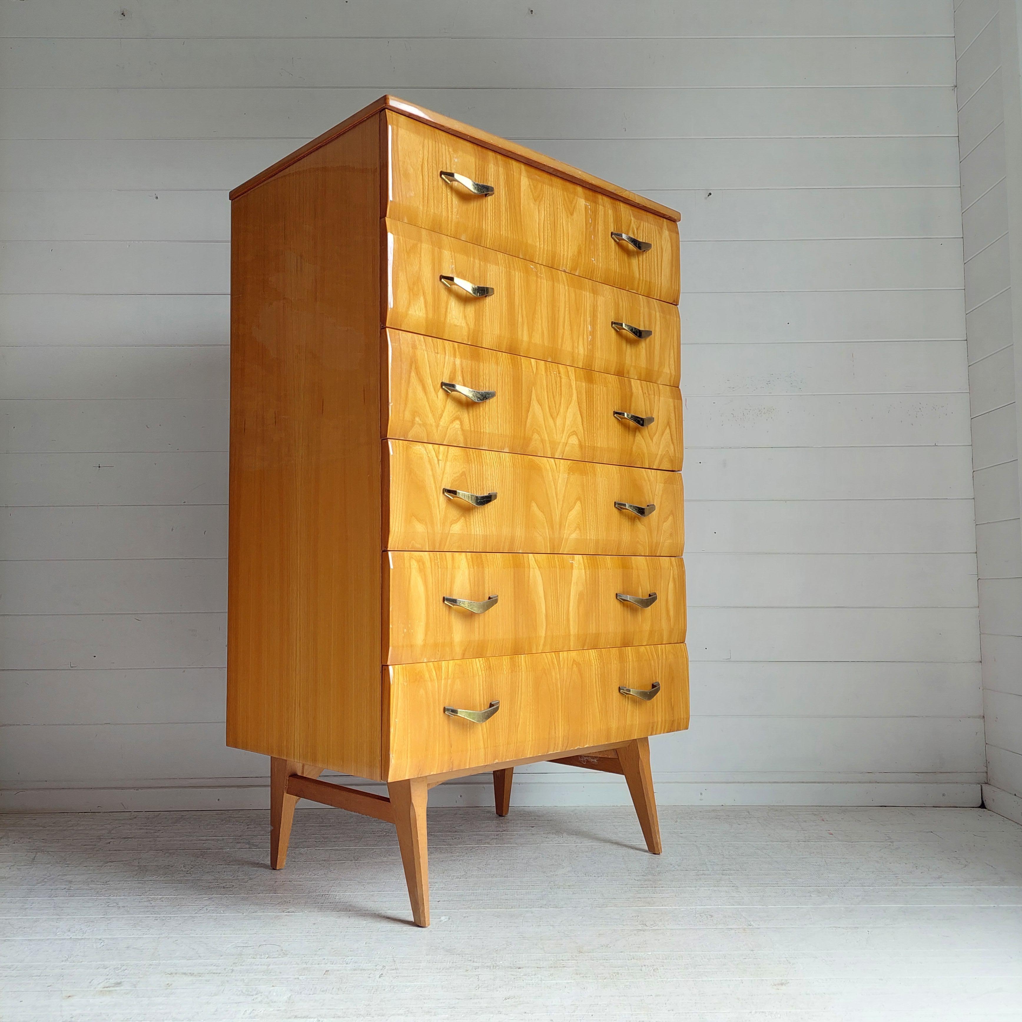Mid-Century Modern Mid Century Vintage Maple Lacquered Tallboy Chest of Drawers by Meredew, 1960s