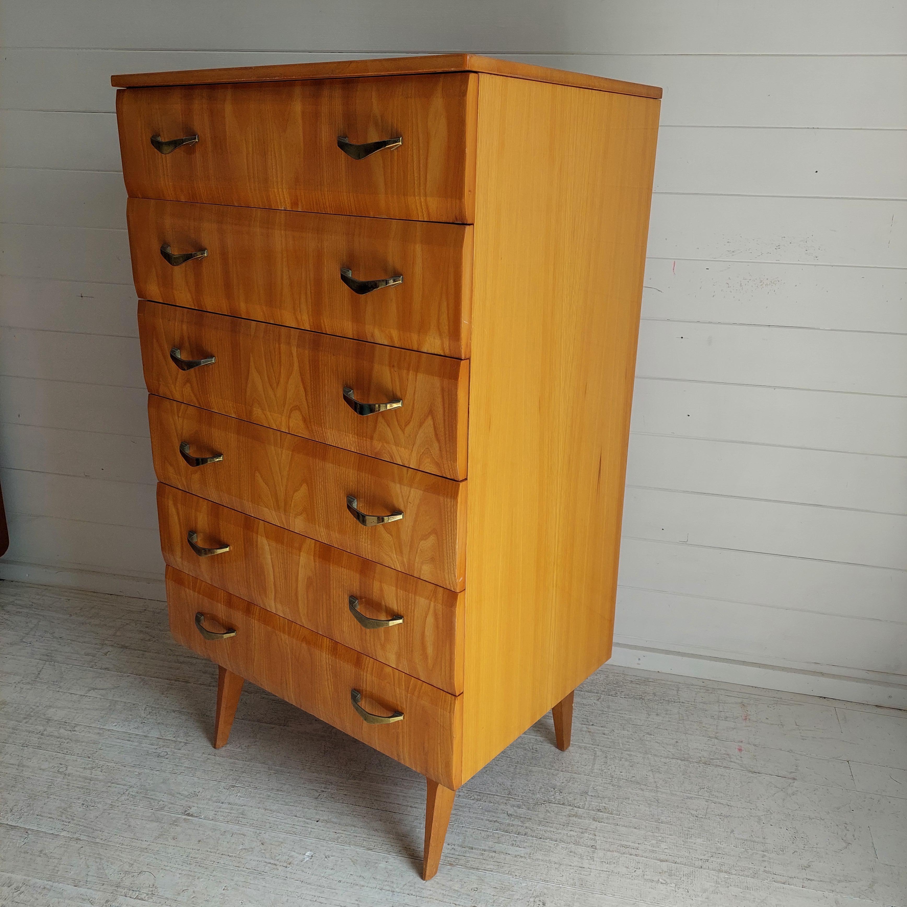 British Mid Century Vintage Maple Lacquered Tallboy Chest of Drawers by Meredew, 1960s