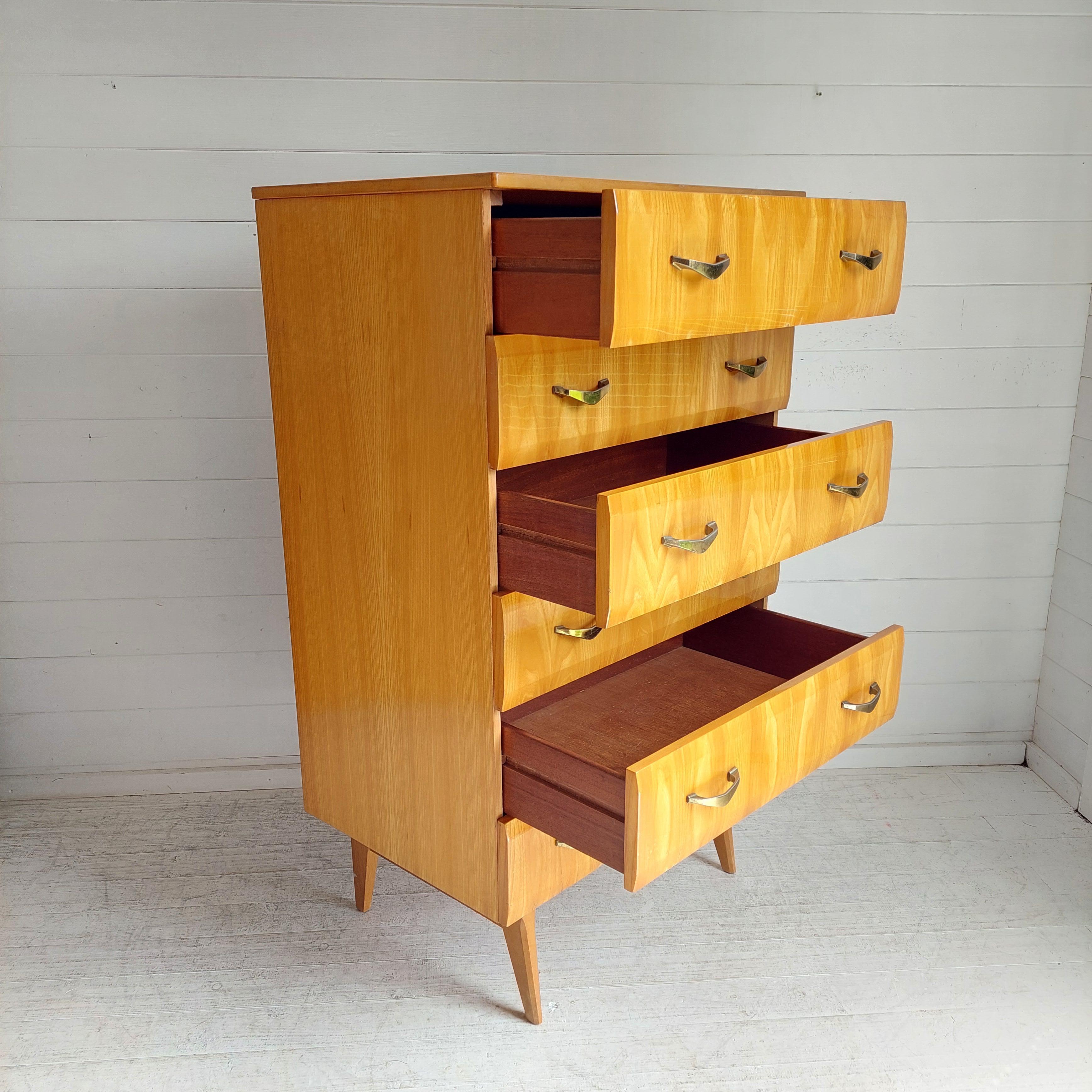 20th Century Mid Century Vintage Maple Lacquered Tallboy Chest of Drawers by Meredew, 1960s