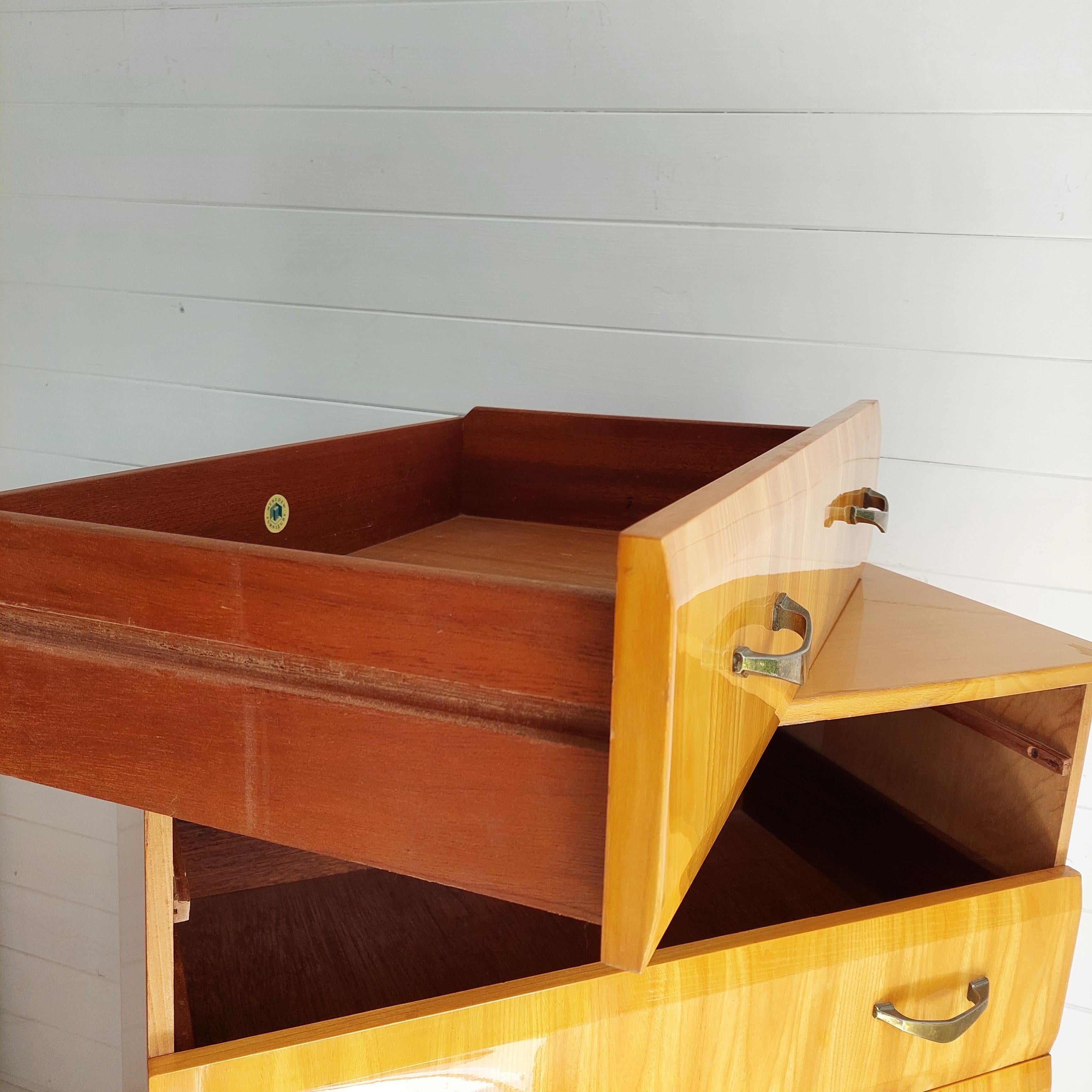 Mid Century Vintage Maple Lacquered Tallboy Chest of Drawers by Meredew, 1960s 2
