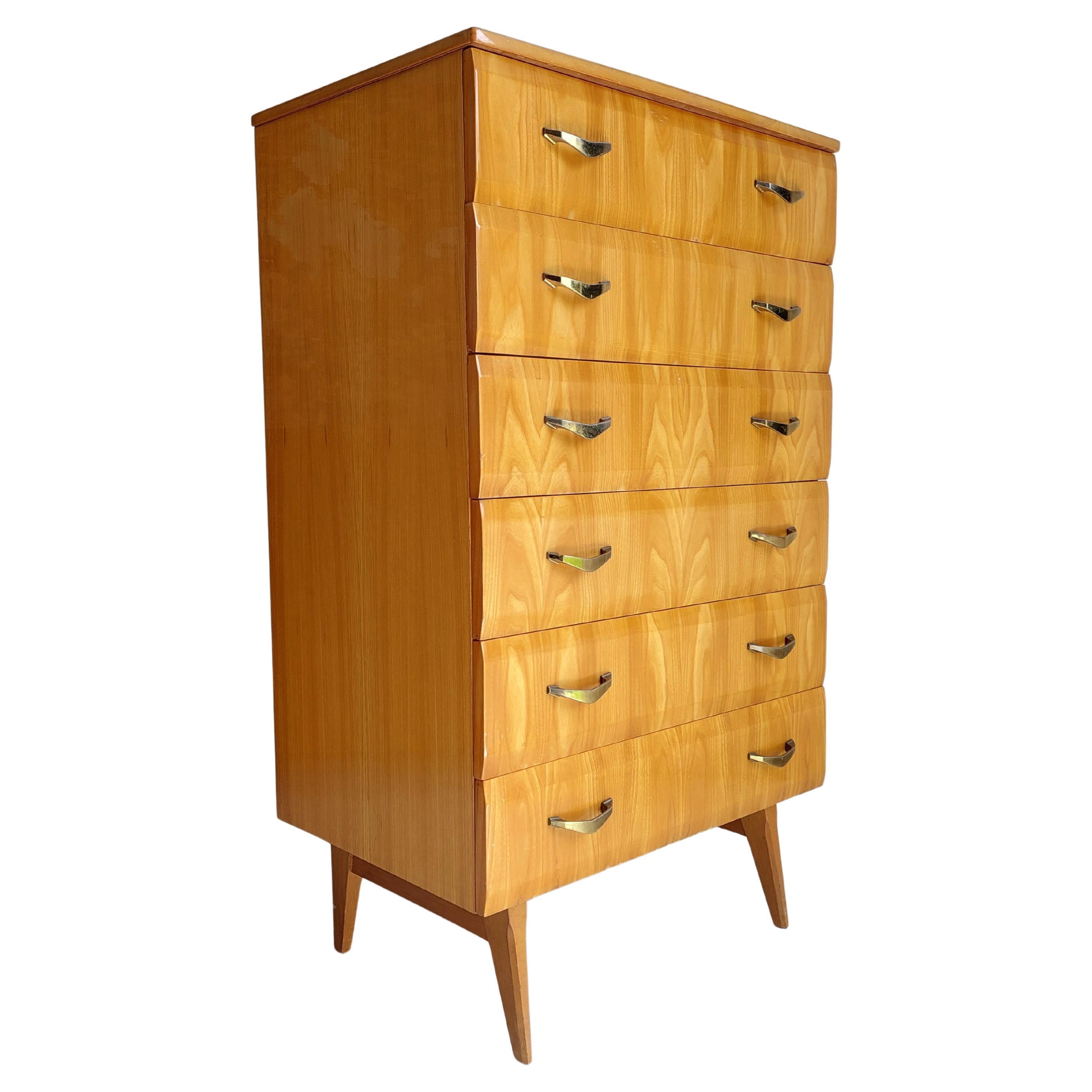 Mid Century Vintage Maple Lacquered Tallboy Chest of Drawers by Meredew, 1960s