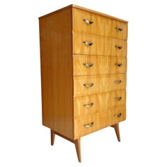Mid Century Vintage Maple Lacquered Tallboy Chest of Drawers by Meredew, 1960s