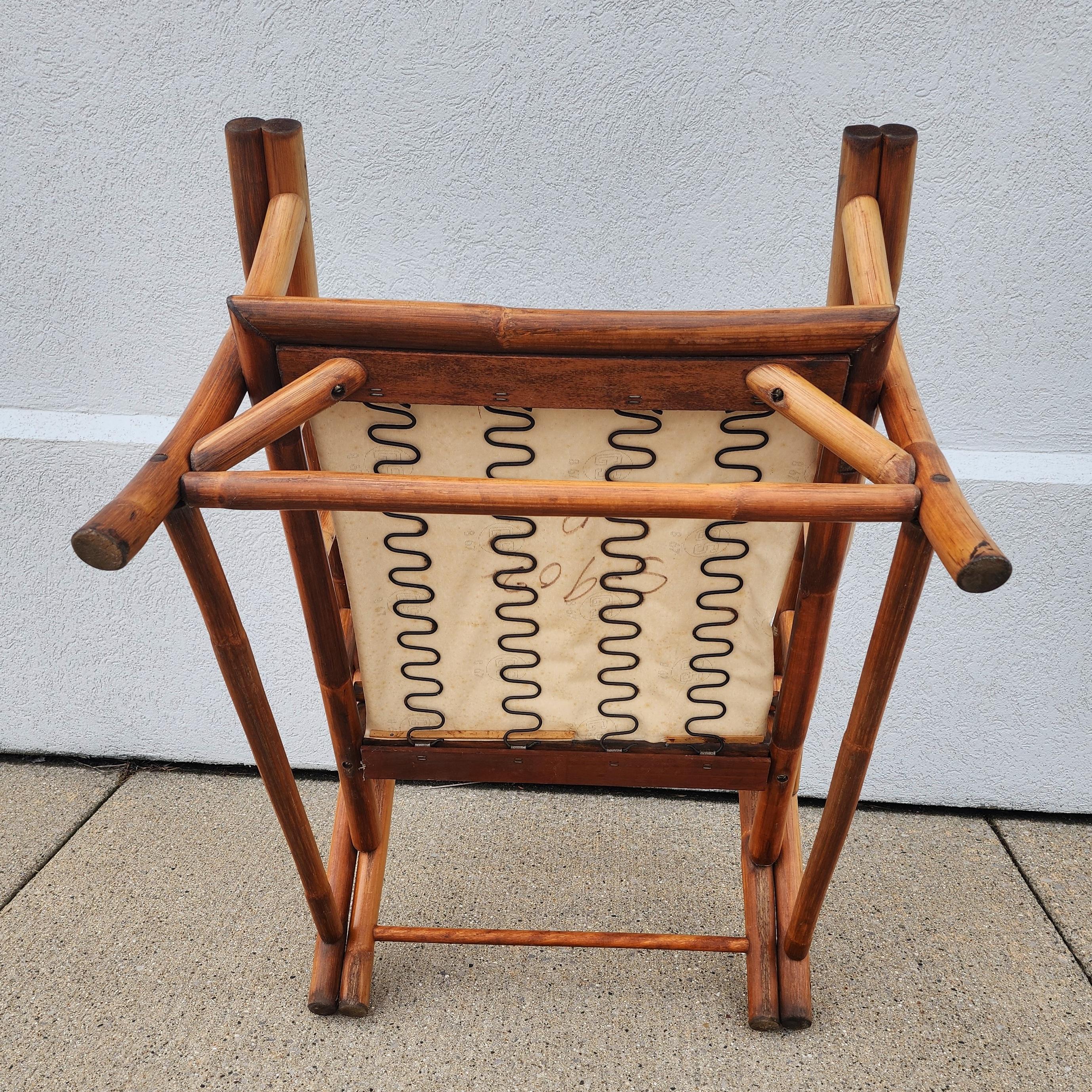 Mid-Century Vintage Mid-Century Rattan Bamboo Chair with Turquoise Cushions 7