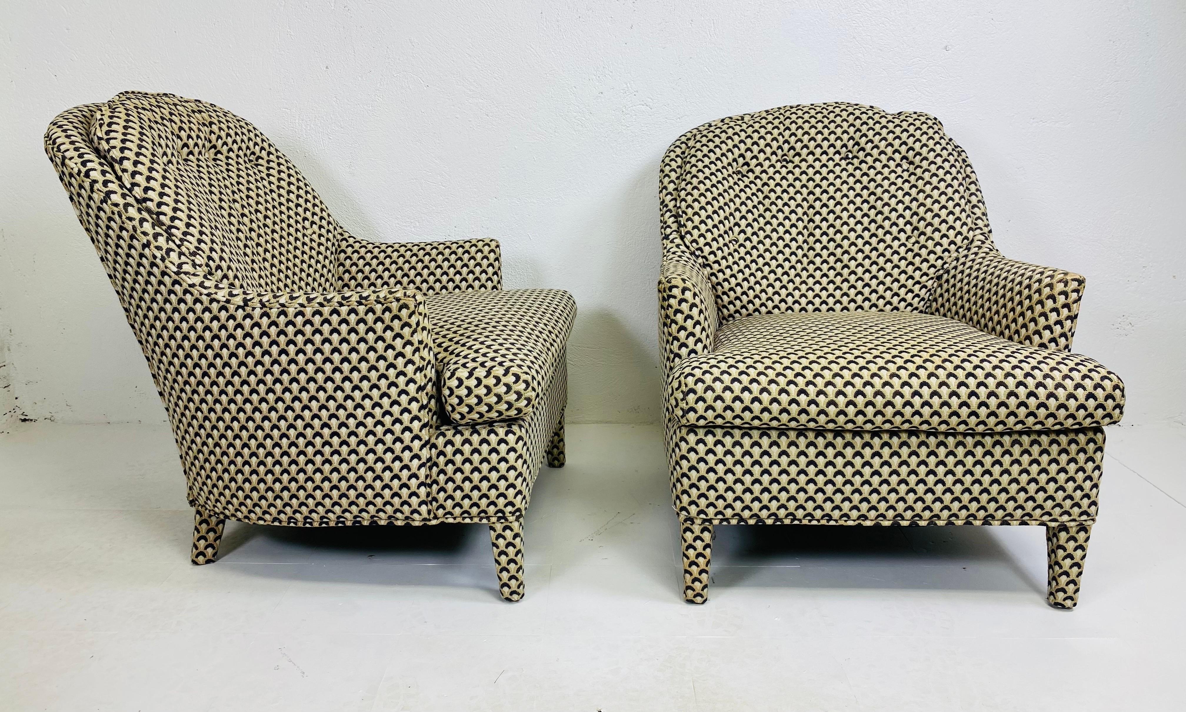 Mid-Century Modern Mid century vintage modern upholstered club chairs after Milo Baughman
