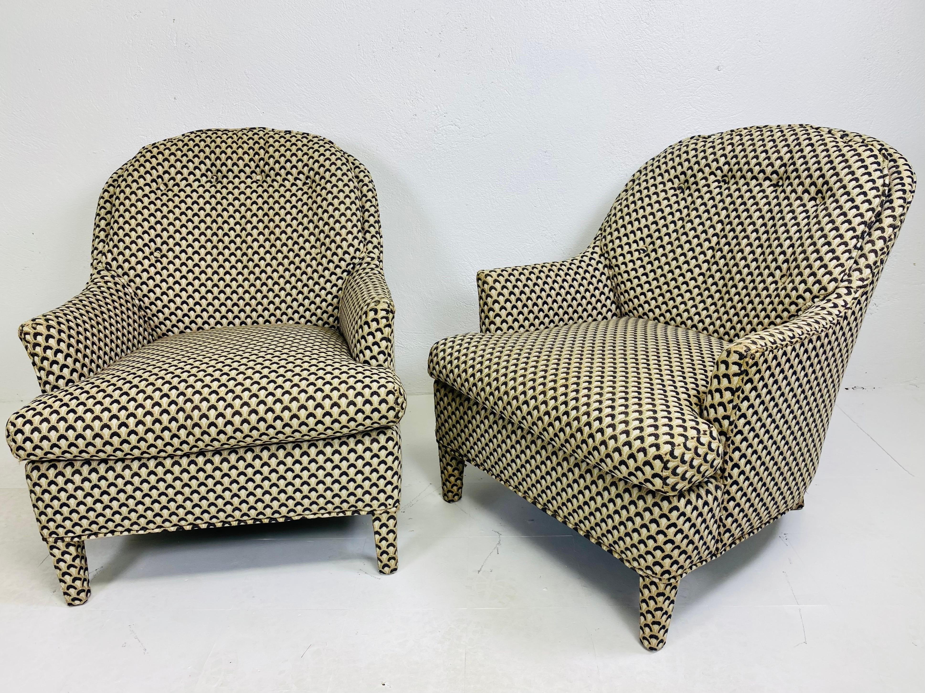 Other Mid century vintage modern upholstered club chairs after Milo Baughman