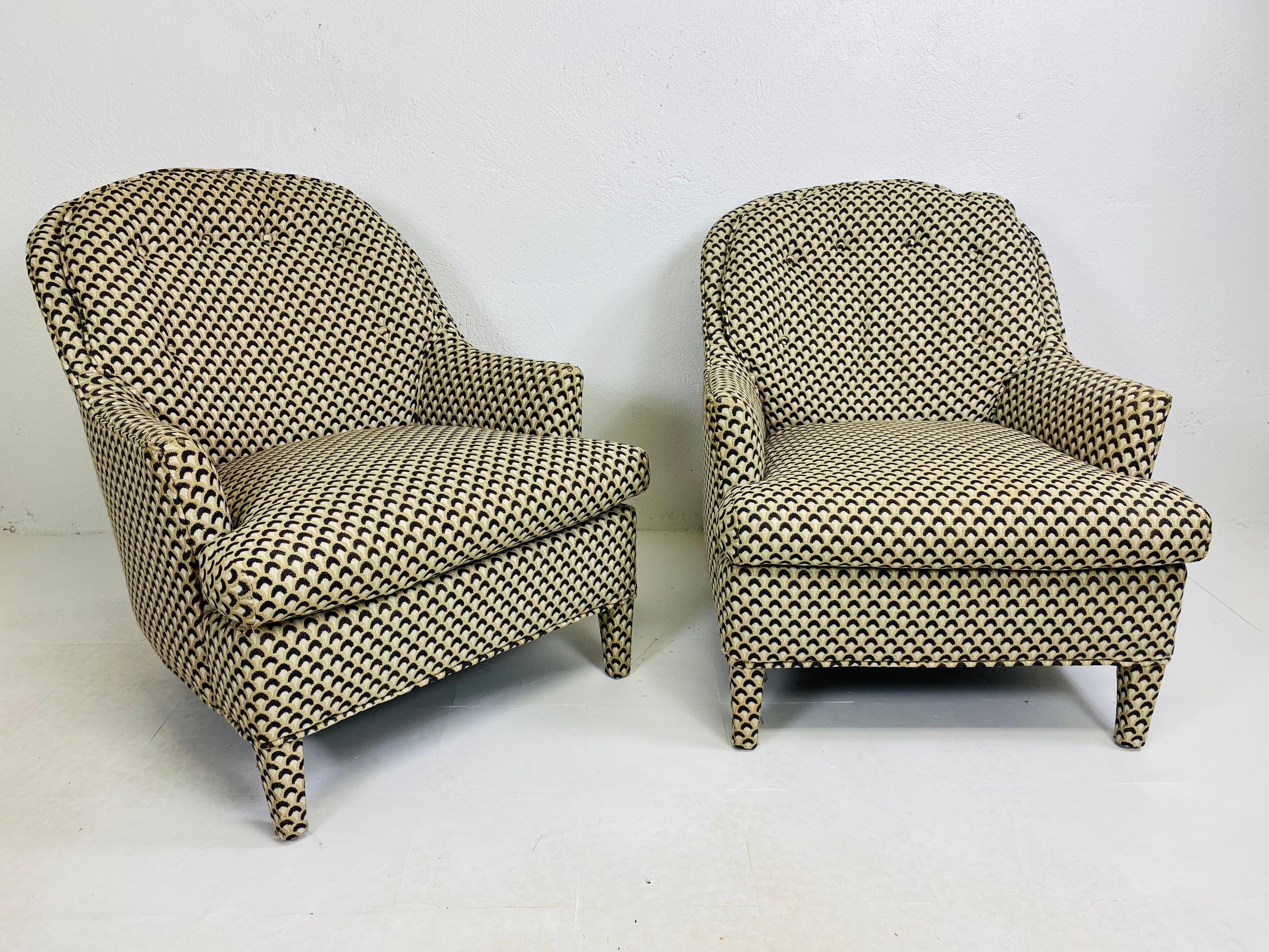 Velvet Mid century vintage modern upholstered club chairs after Milo Baughman