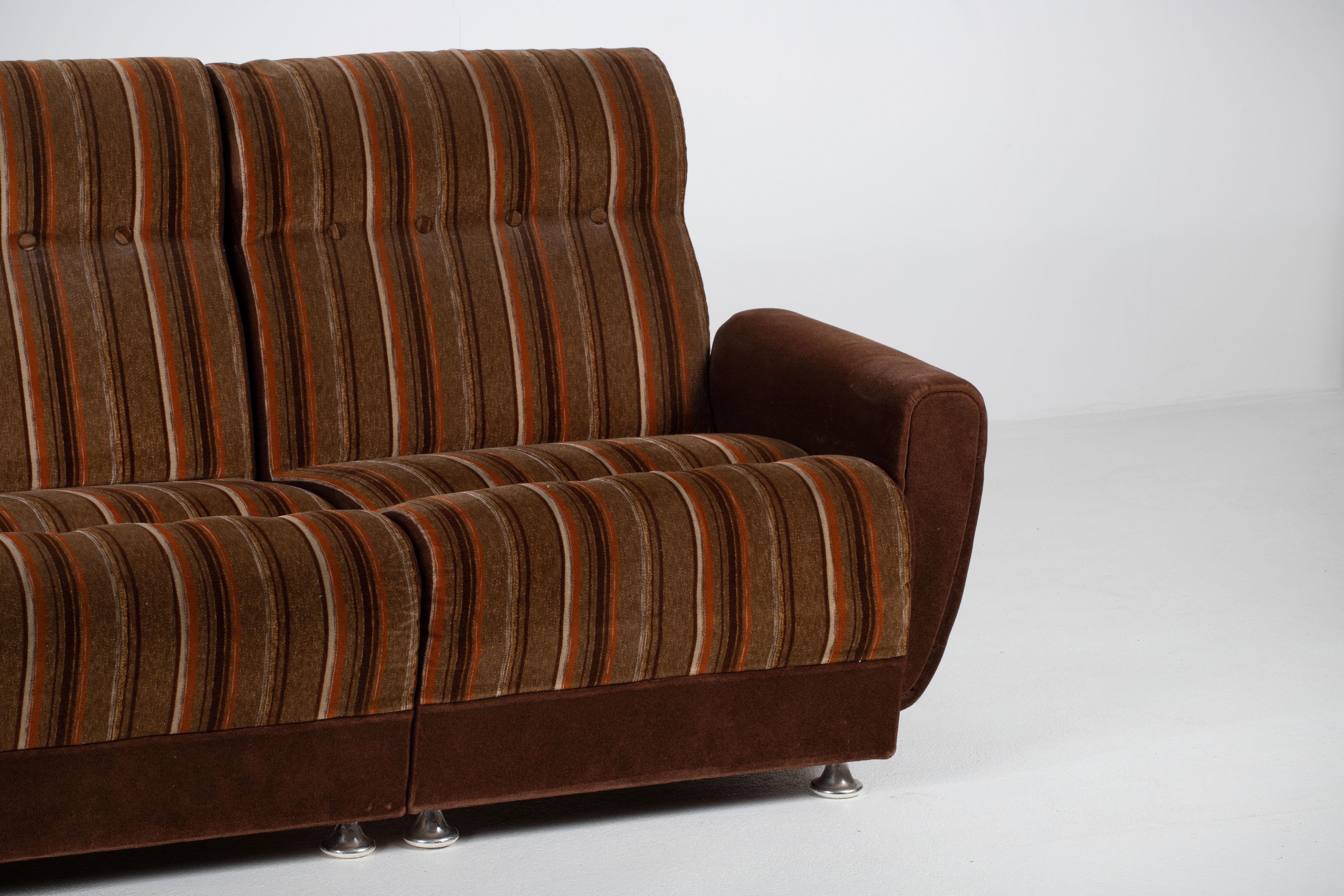 Velvet Mid-Century Vintage Modular Sectional Sofa Suite, 1970 For Sale