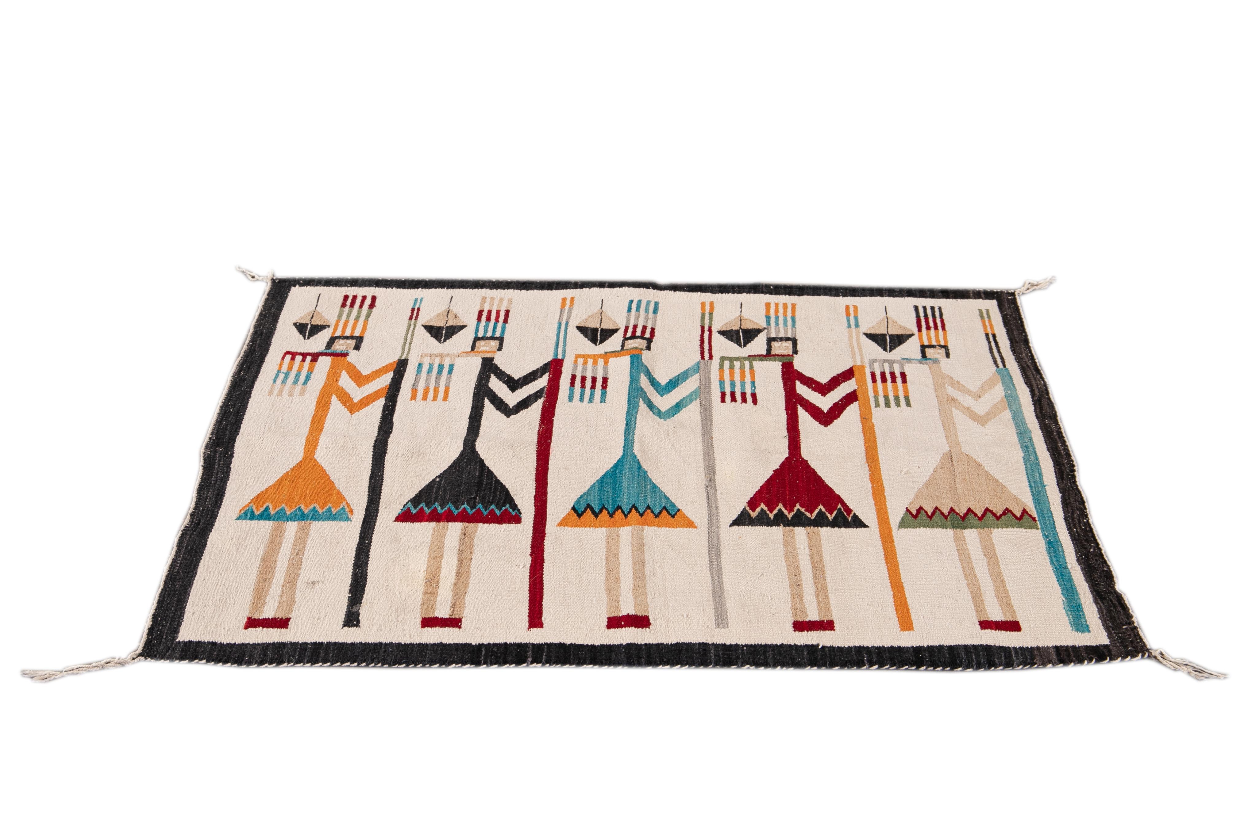 20th Century Mid-Century Vintage Native American Yei Pictorial Blanket