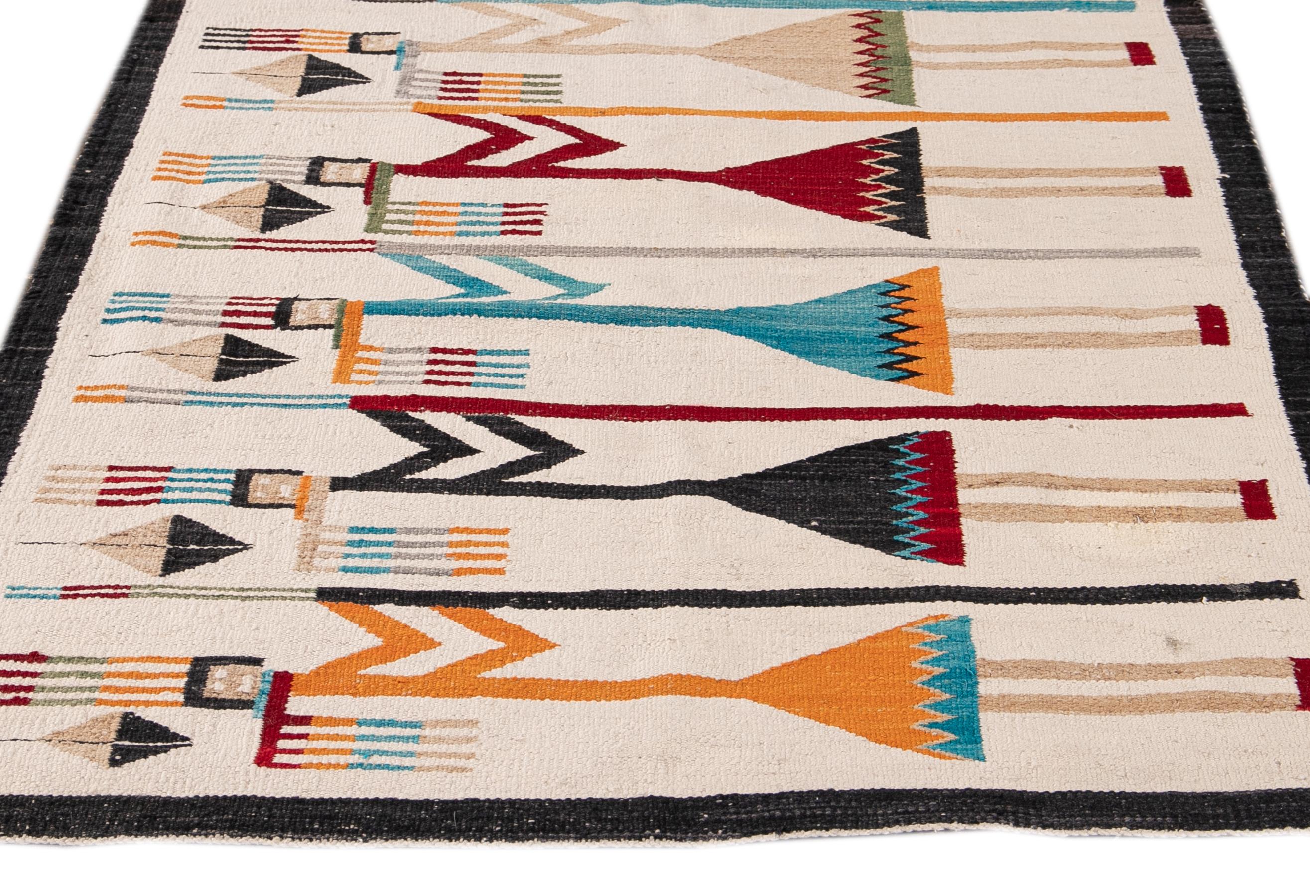 Wool Mid-Century Vintage Native American Yei Pictorial Blanket