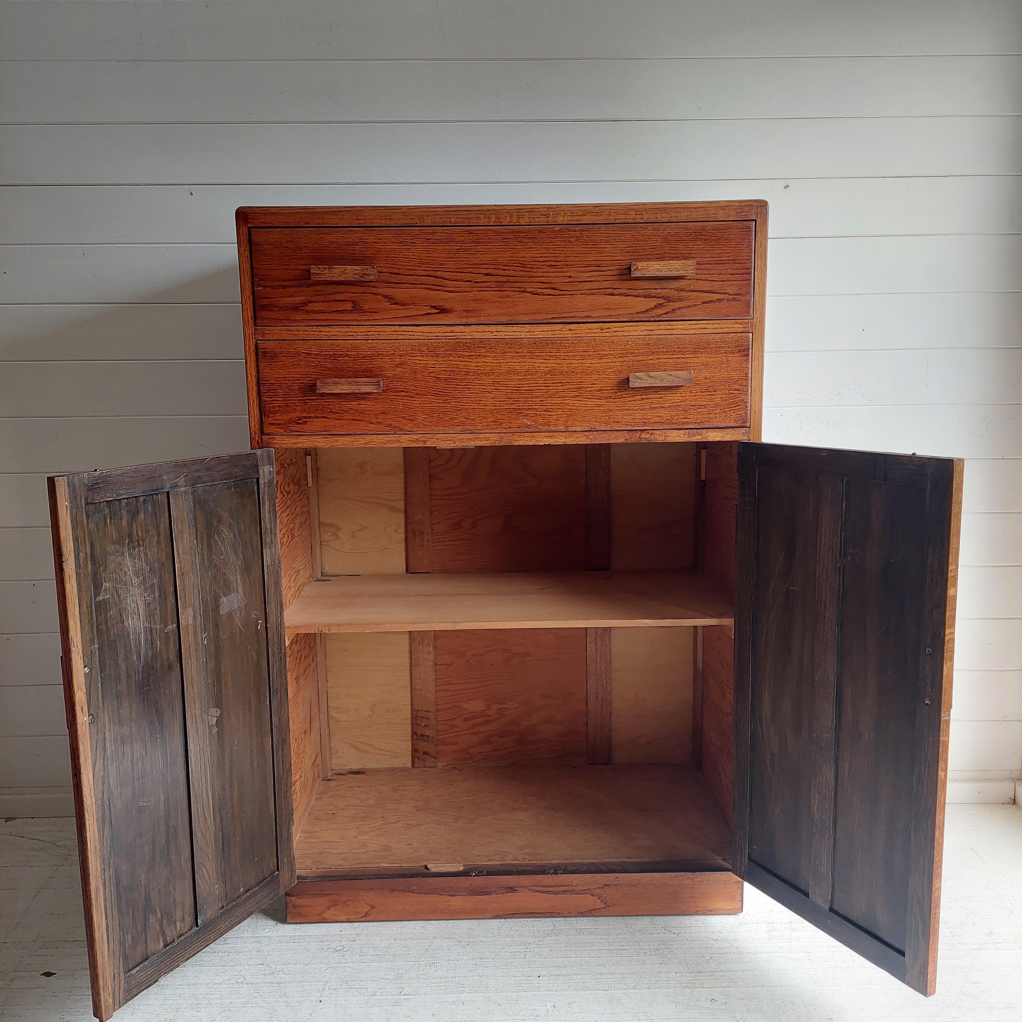 Mid Century Vintage Oak Tallboy Storage Cupboard drawers Utility, 1940s 4