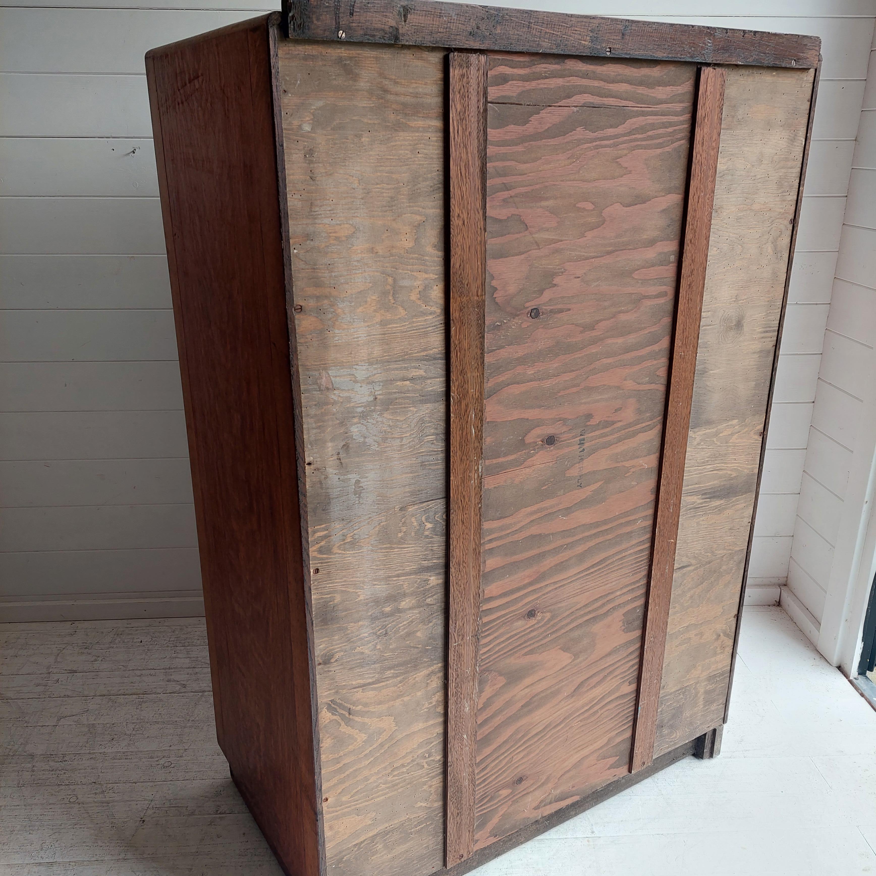 Mid Century Vintage Oak Tallboy Storage Cupboard drawers Utility, 1940s 14