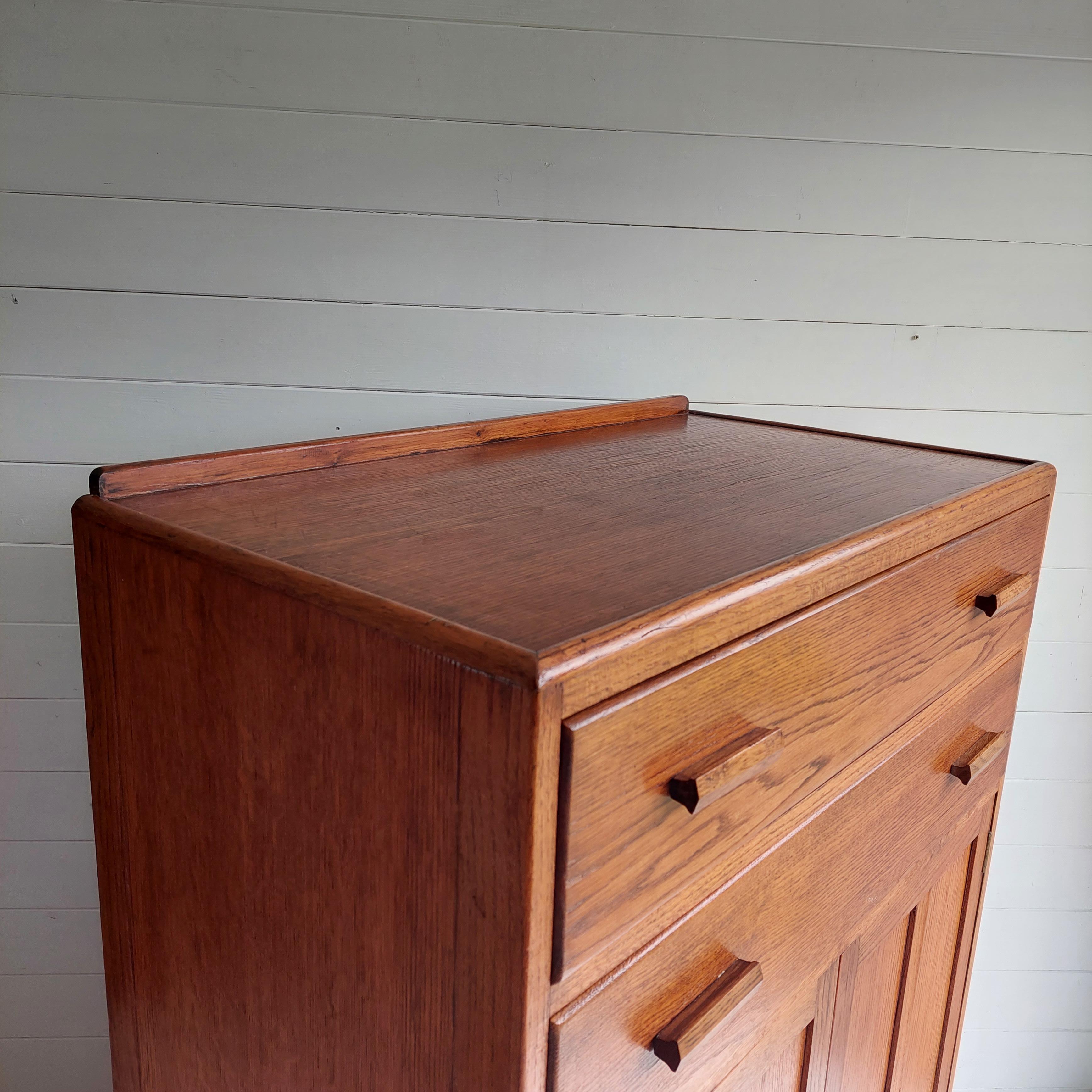 Mid-20th Century Mid Century Vintage Oak Tallboy Storage Cupboard drawers Utility, 1940s