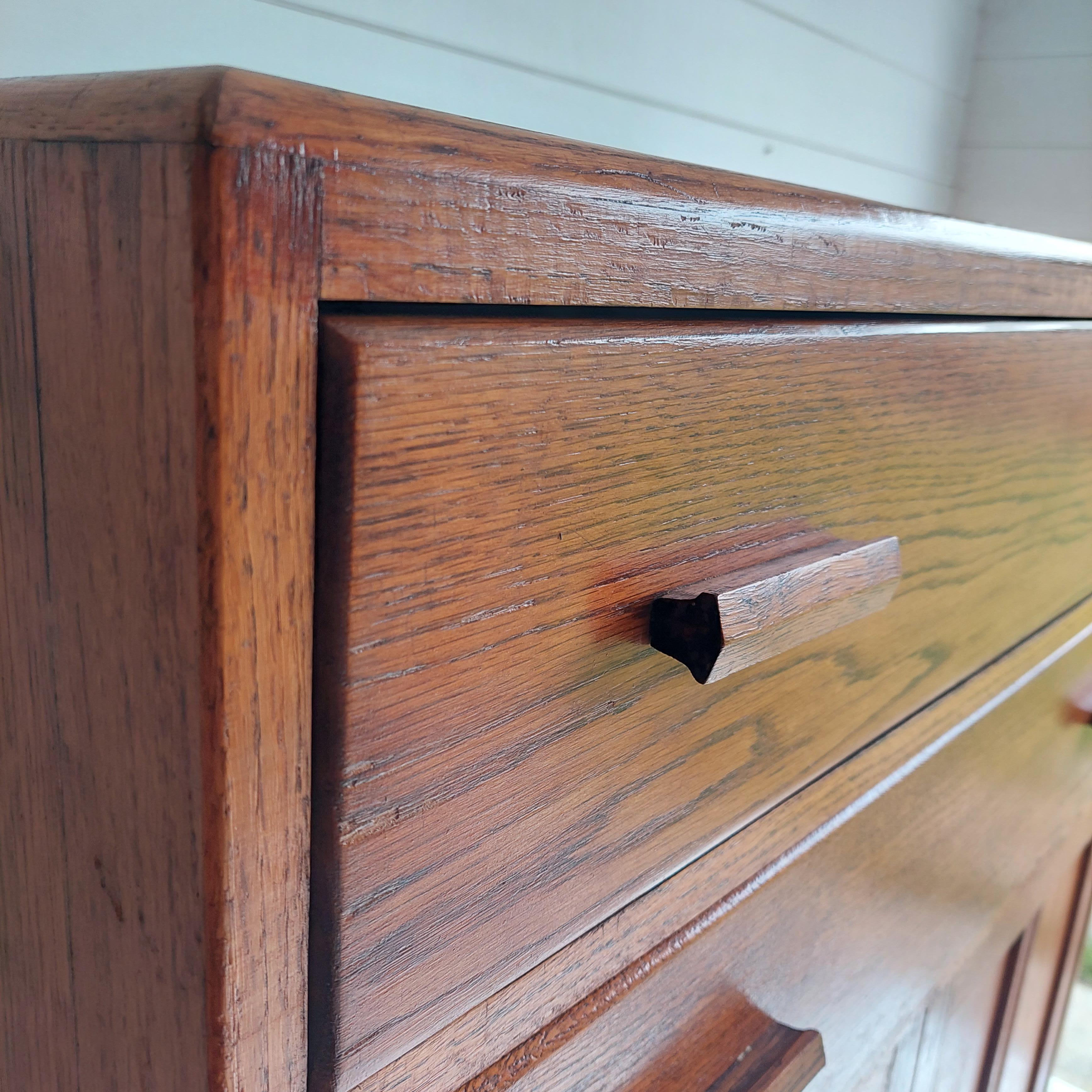 Mid Century Vintage Oak Tallboy Storage Cupboard drawers Utility, 1940s 1