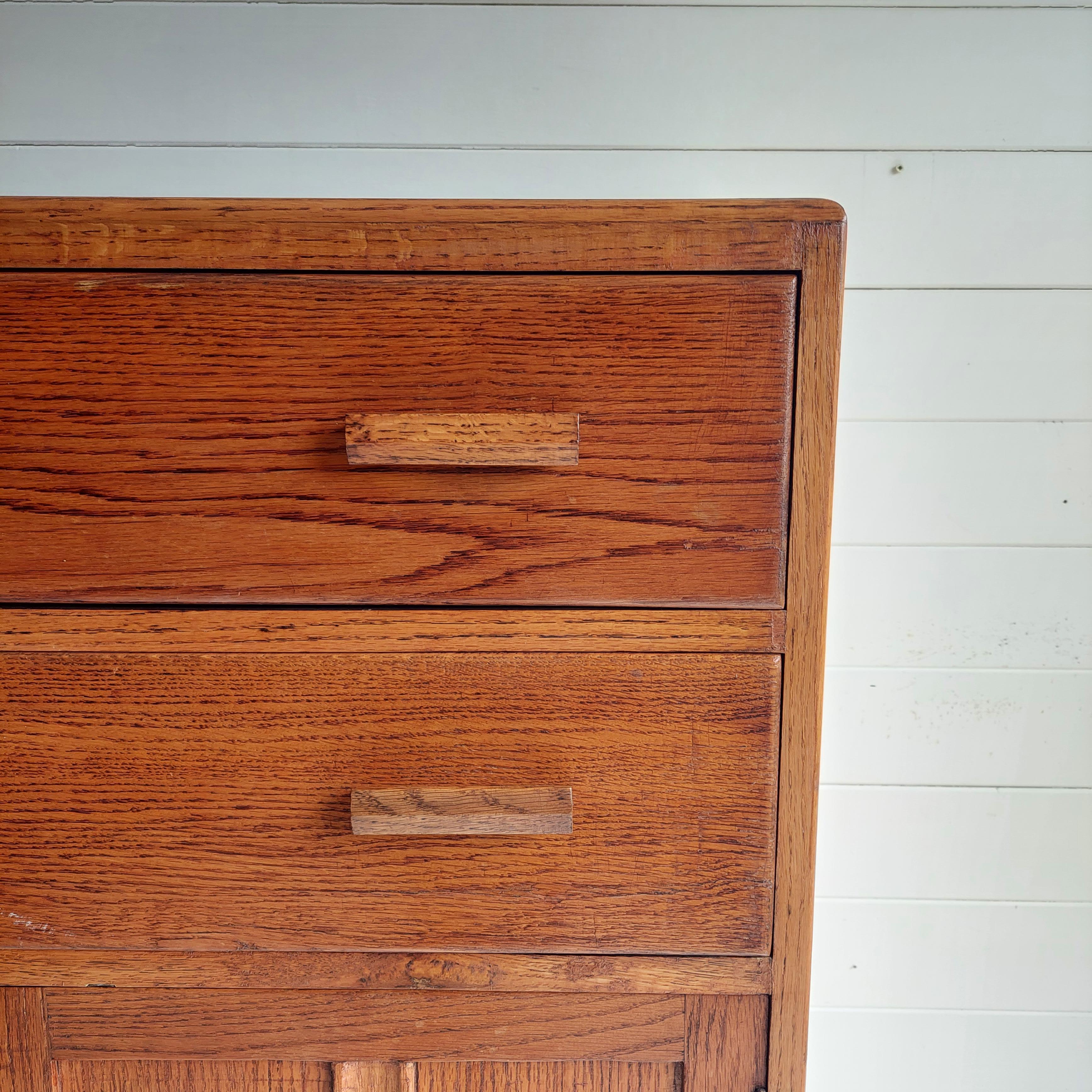 Mid Century Vintage Oak Tallboy Storage Cupboard drawers Utility, 1940s 3