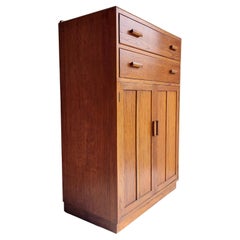 Mid Century Vintage Oak Tallboy Storage Cupboard drawers Utility, 1940s