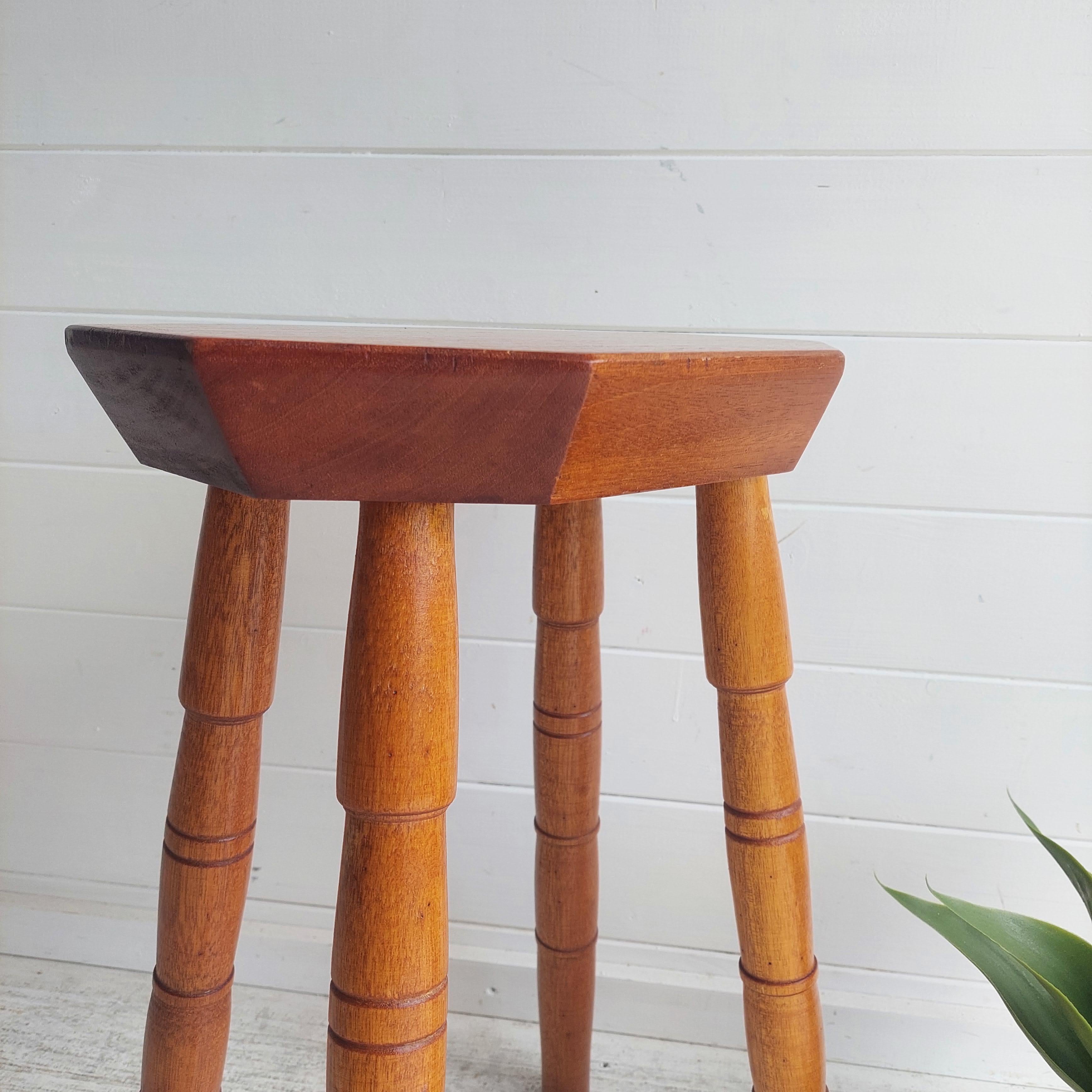 Mid Century Vintage octagonal solid wood stool, 1960 For Sale 4