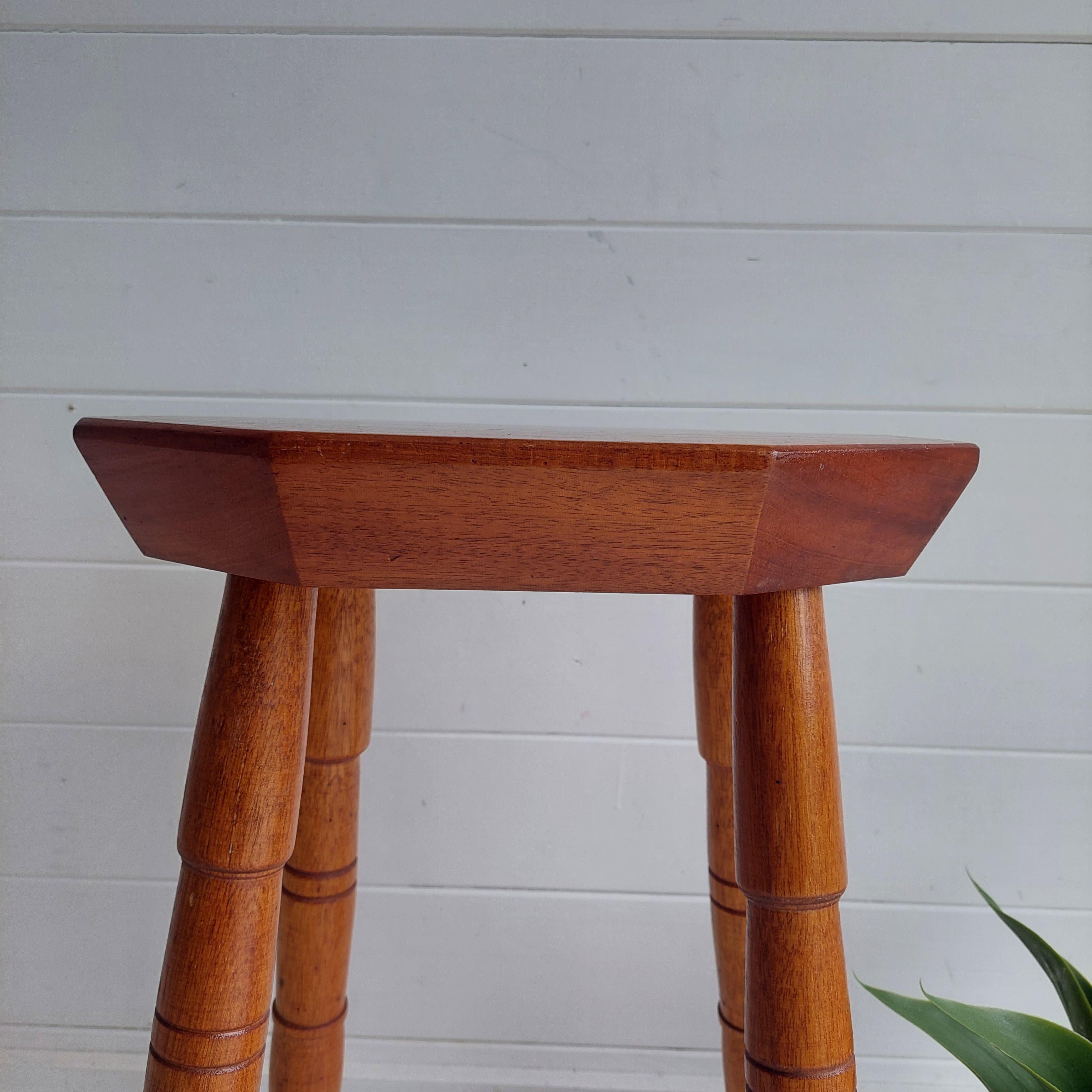 European Mid Century Vintage octagonal solid wood stool, 1960 For Sale