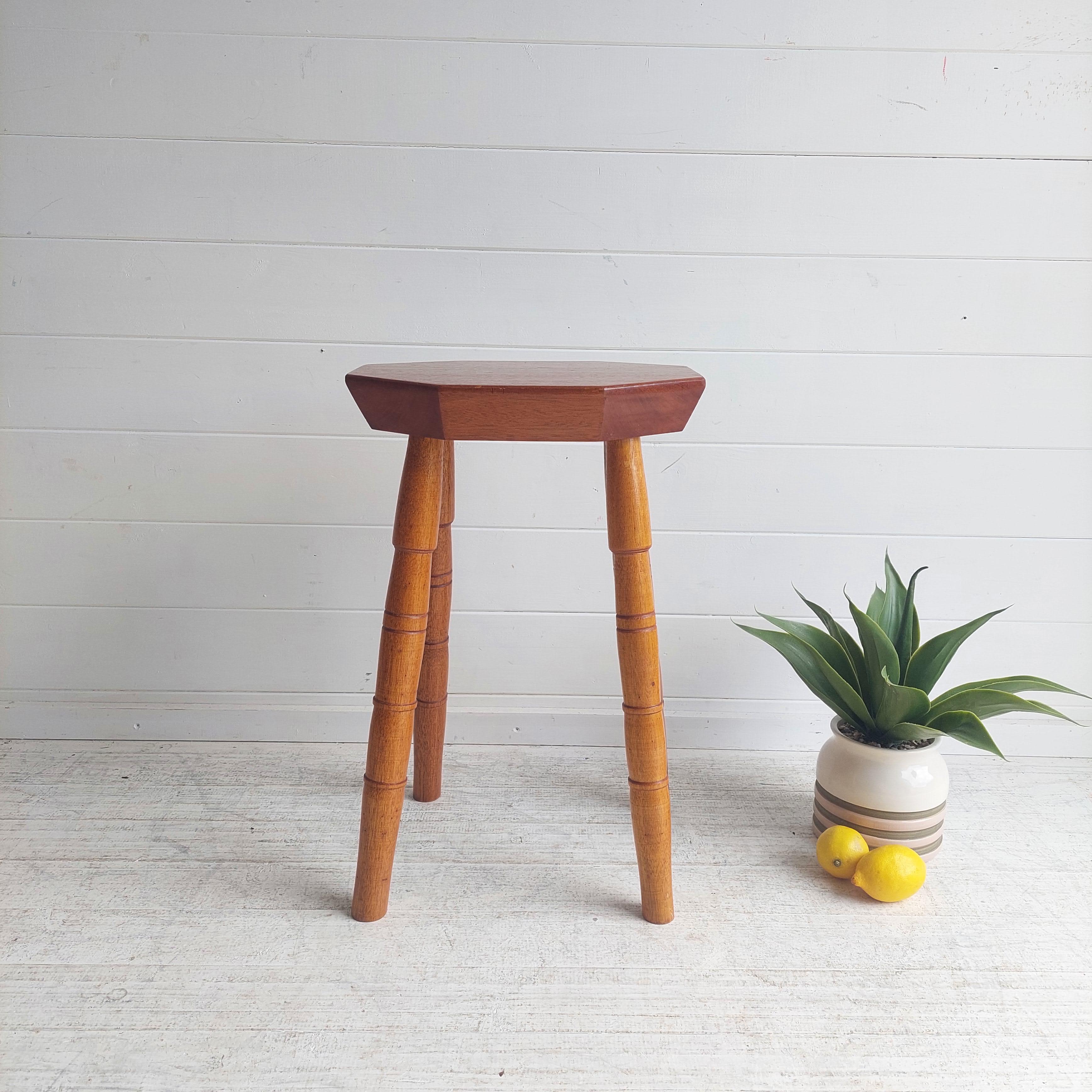 20th Century Mid Century Vintage octagonal solid wood stool, 1960 For Sale