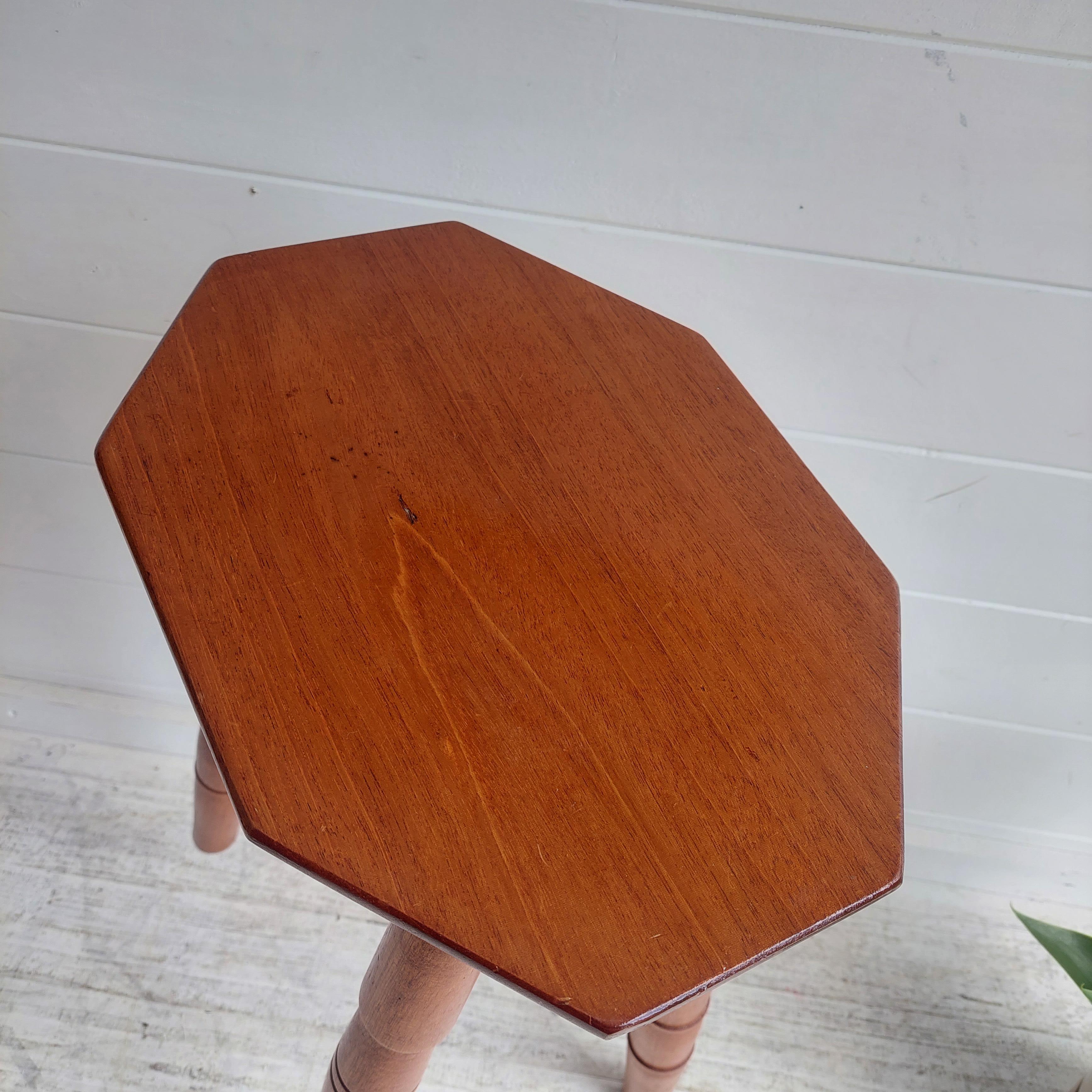 Mid Century Vintage octagonal solid wood stool, 1960 For Sale 1