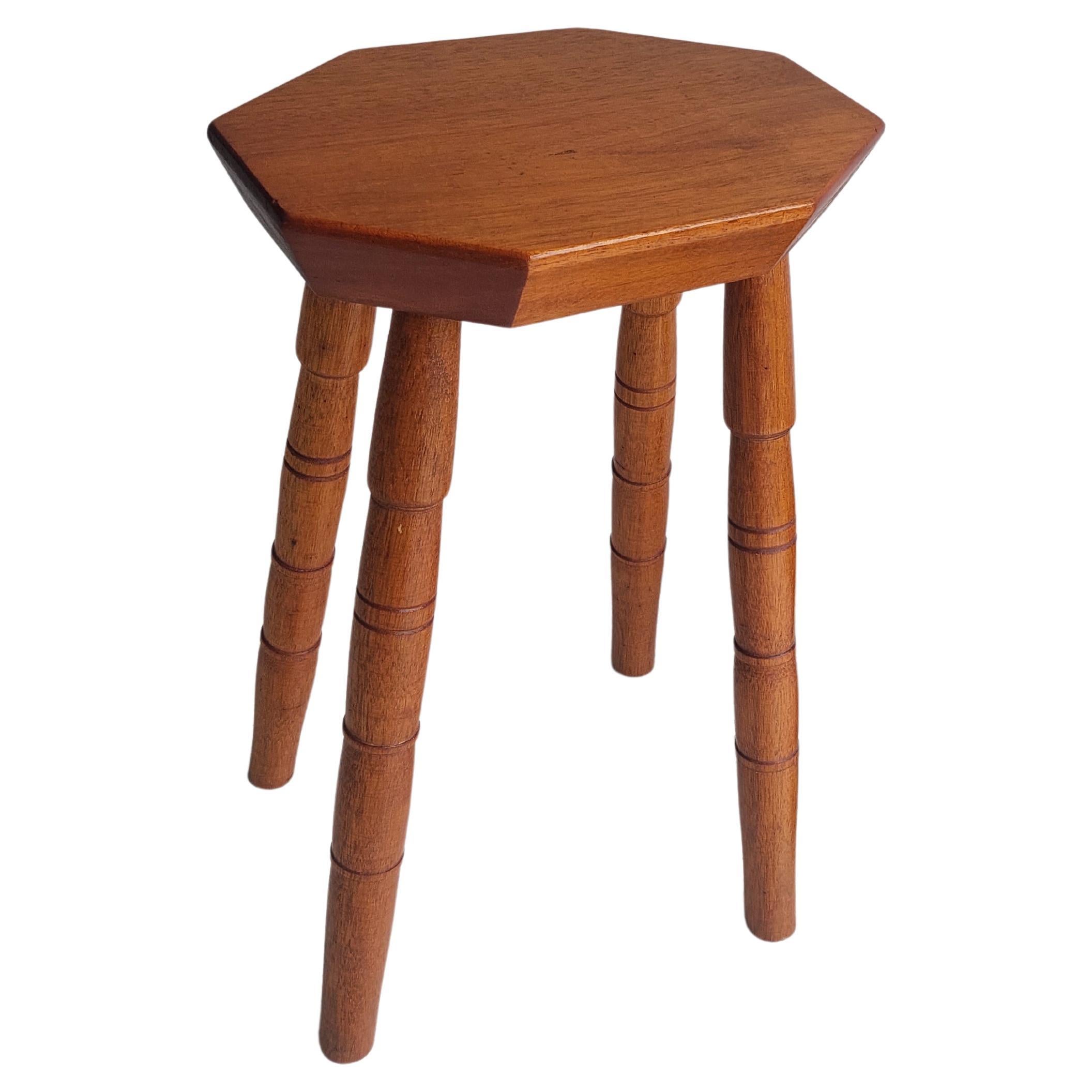 Mid Century Vintage octagonal solid wood stool, 1960 For Sale