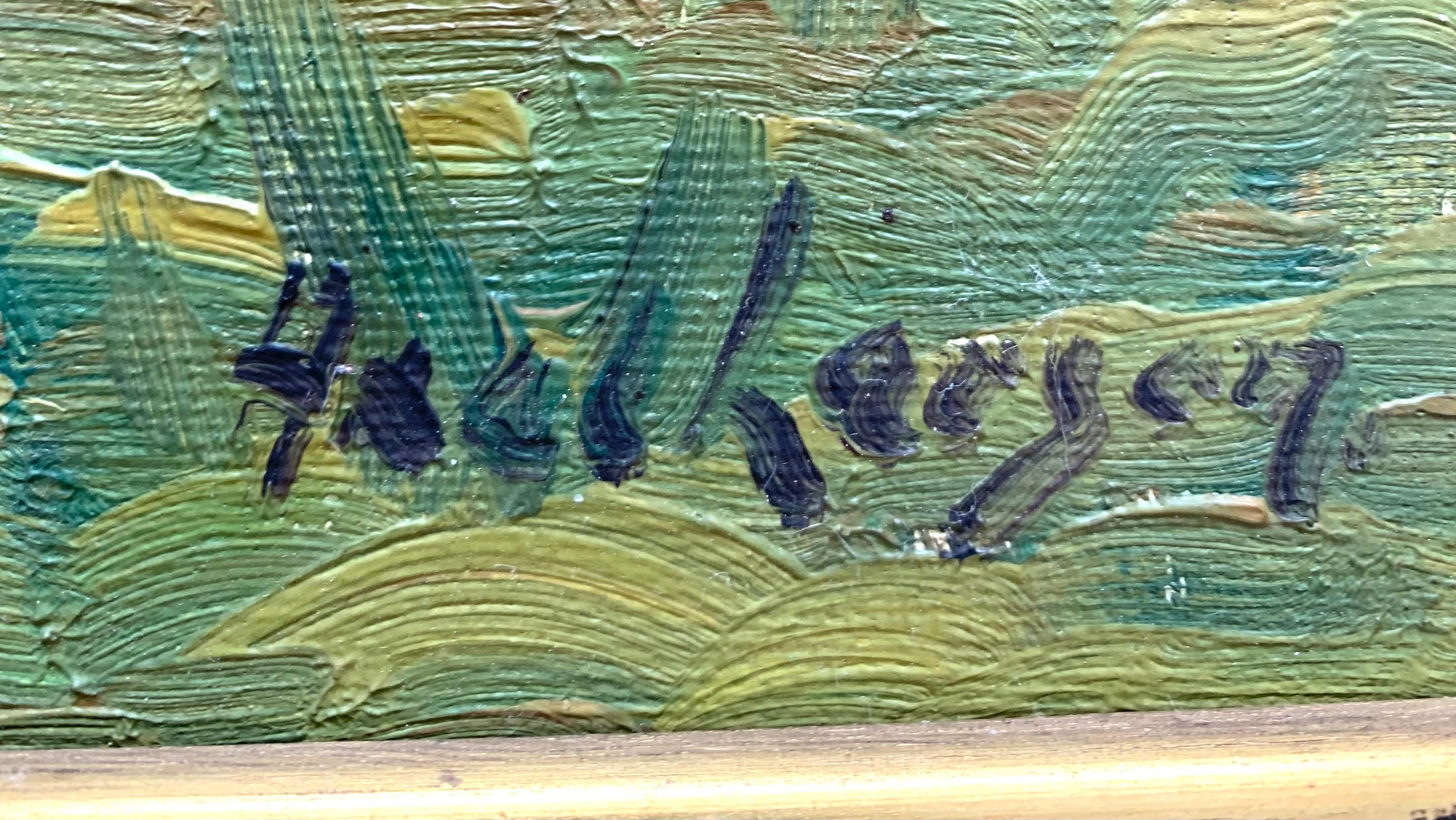 Dipinto olio su tela della metà del secolo scorso raffigurante un paesaggio di campagna scandinavo in vendita 3